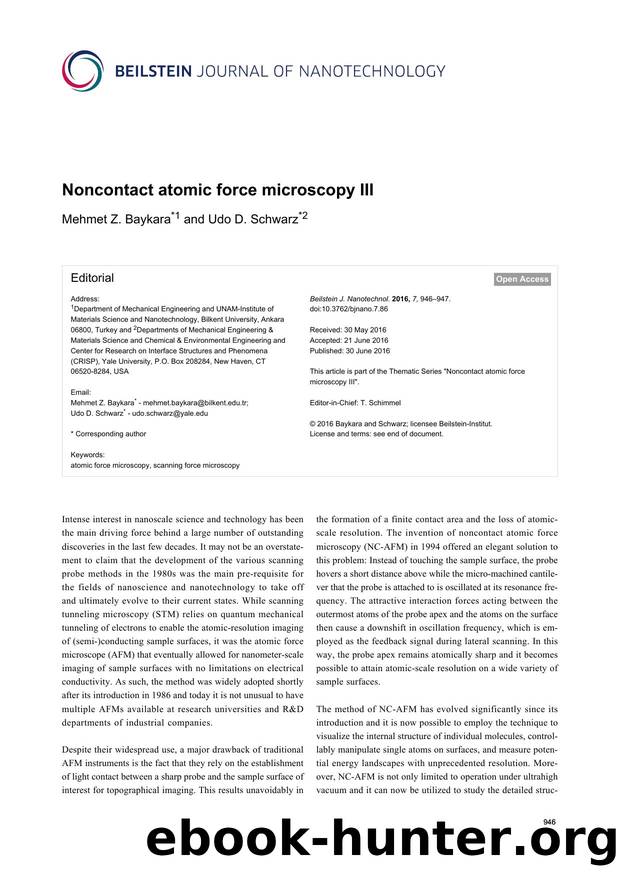 Noncontact atomic force microscopy III by Mehmet Z. Baykara Udo D. Schwarz