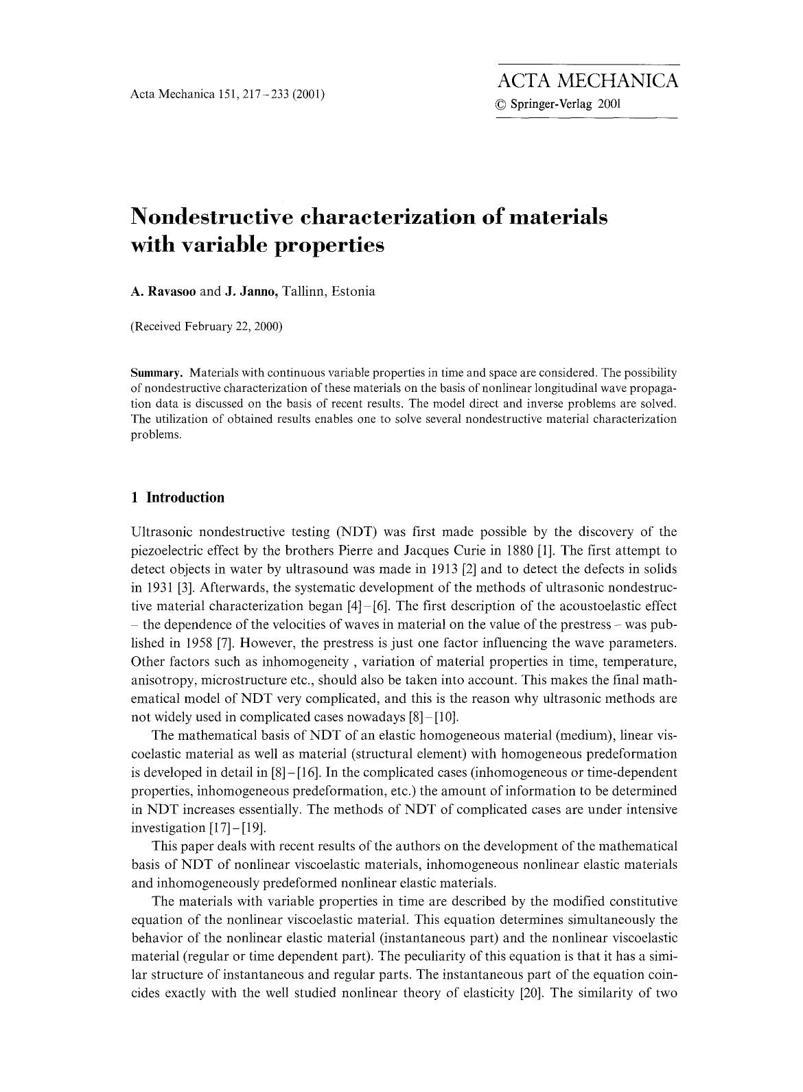 Nondestructive characterization of materials with variable properties by Unknown