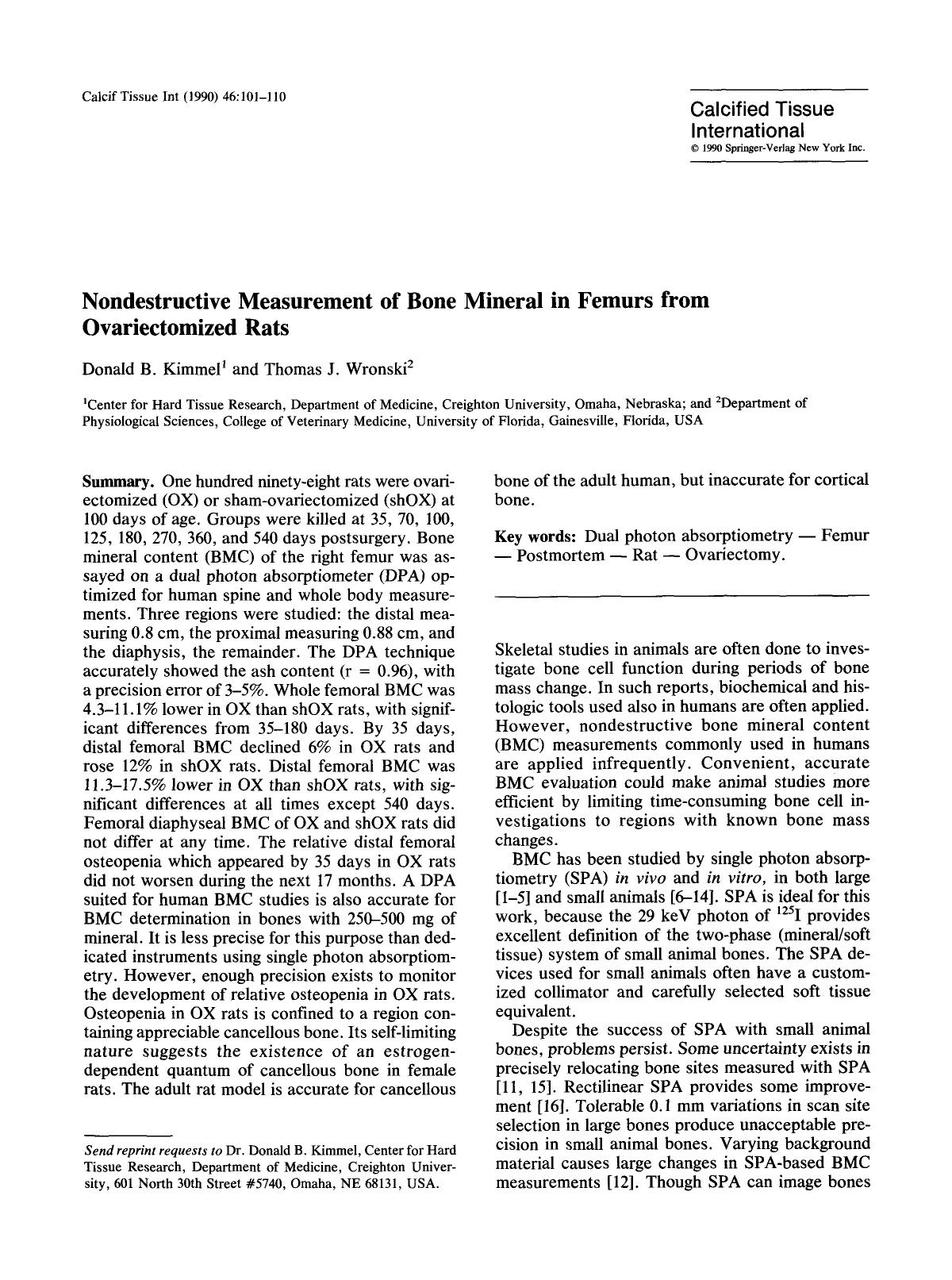 Nondestructive measurement of bone mineral in femurs from ovariectomized rats by Unknown