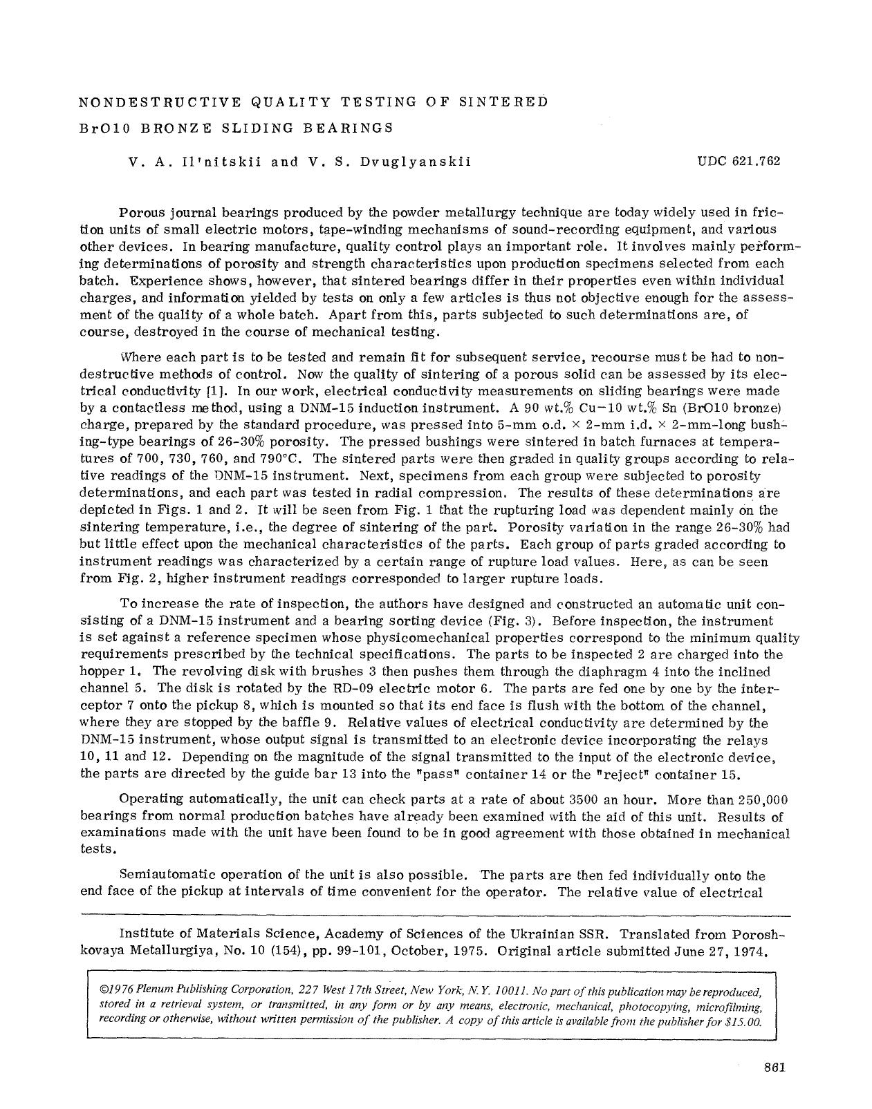 Nondestructive quality testing of sintered BrO10 bronze sliding bearings by Unknown