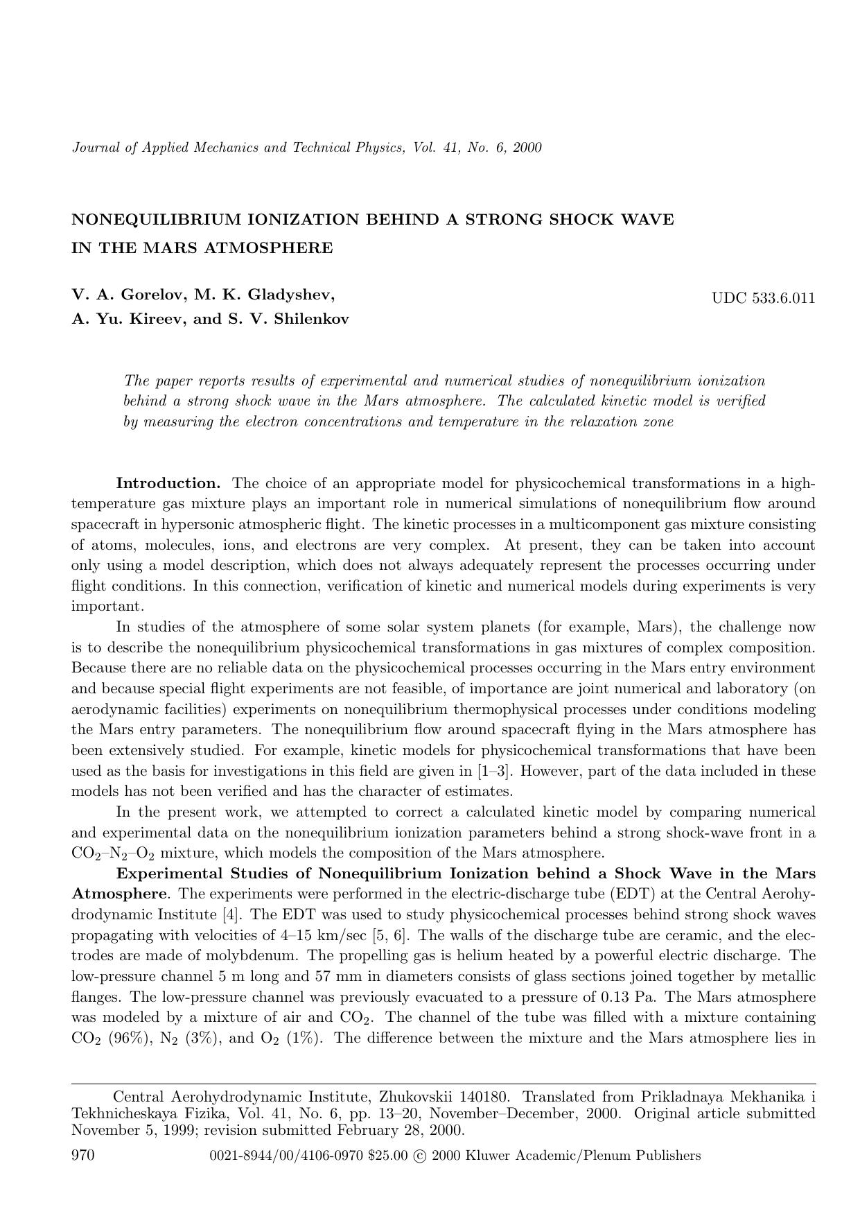 Nonequilibrium Ionization Behind a Strong Shock Wave in the Mars Atmosphere by Unknown