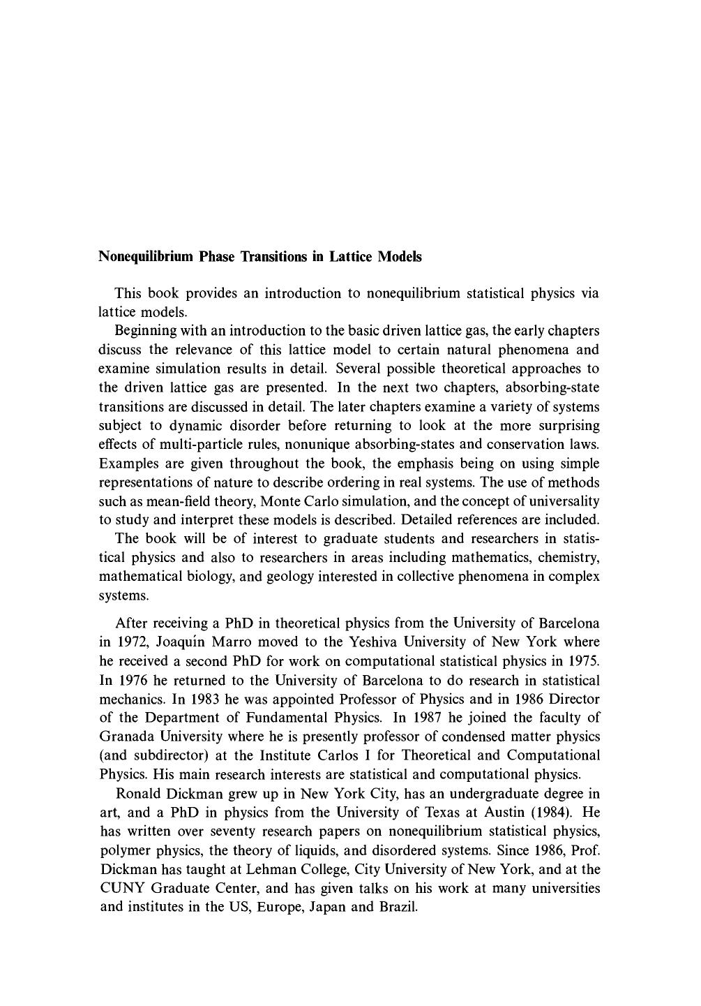 Nonequilibrium Phase Transitions in Lattice Models (Collection Alea-Saclay: Monographs and Texts in Statistical Physics) by Joaquin Marro Ronald Dickman