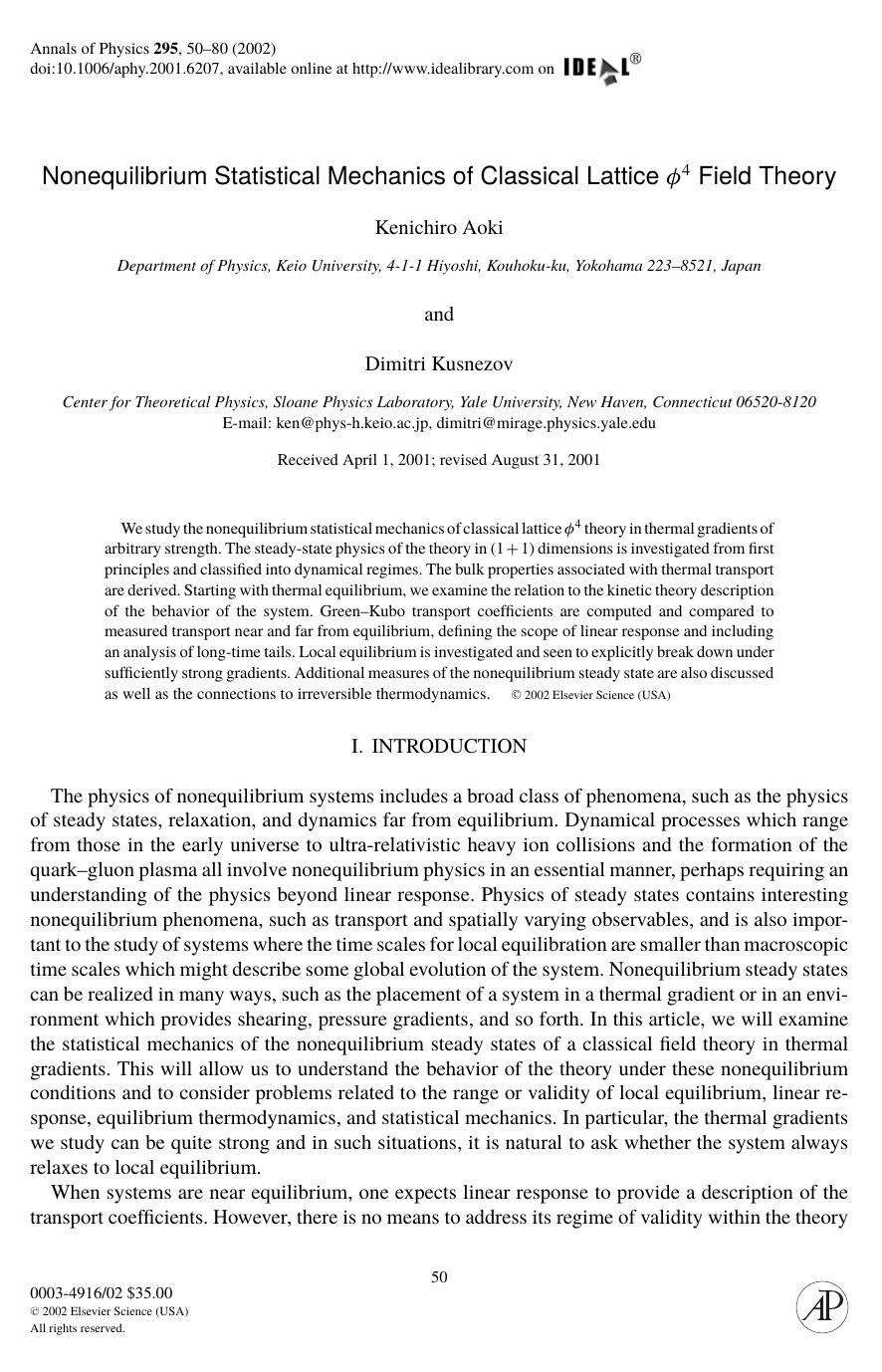 Nonequilibrium Statistical Mechanics of Classical Lattice p4 Field Theory by Aoki K. et al