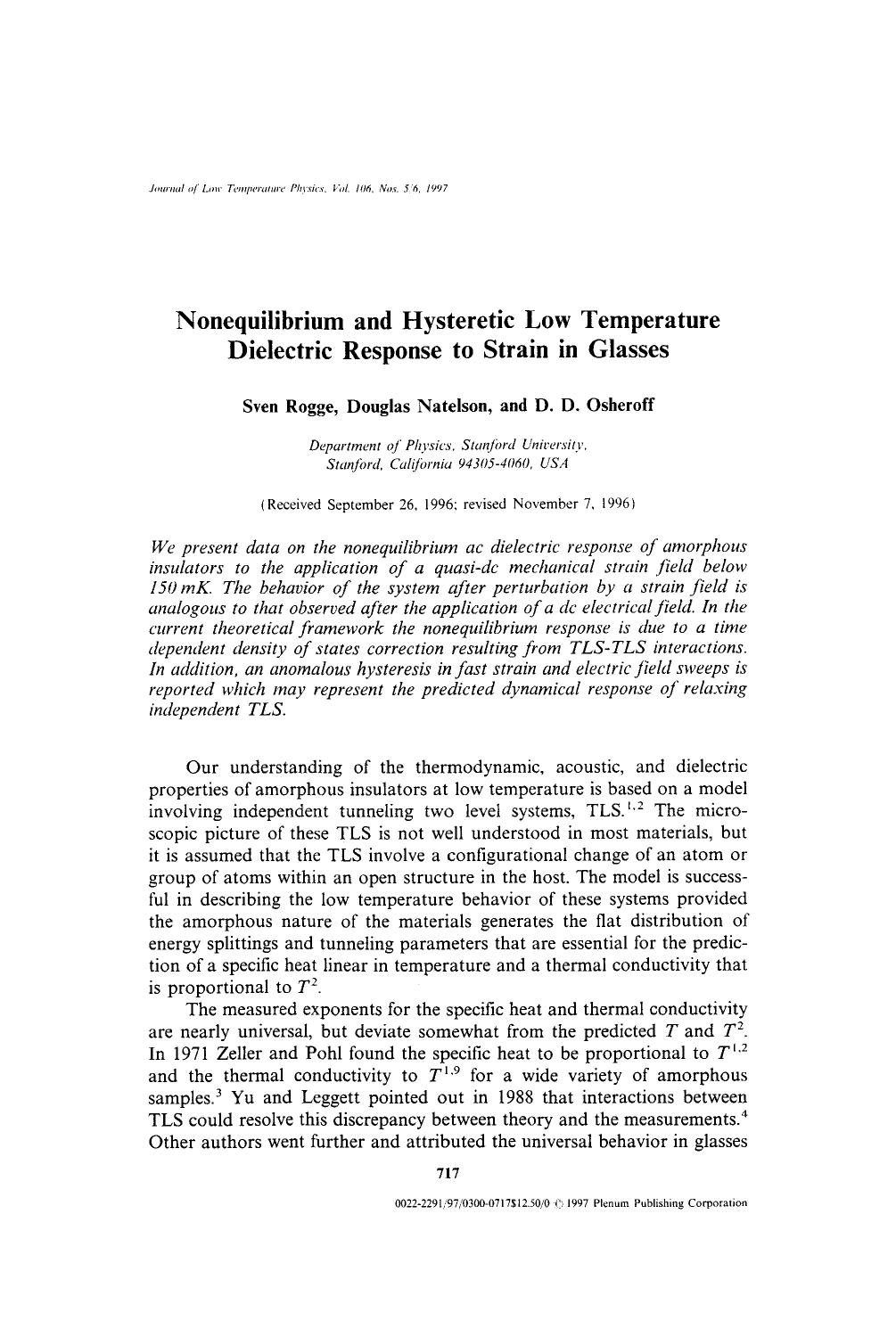 Nonequilibrium and hysteretic low temperature dielectric response to strain in glasses by Unknown