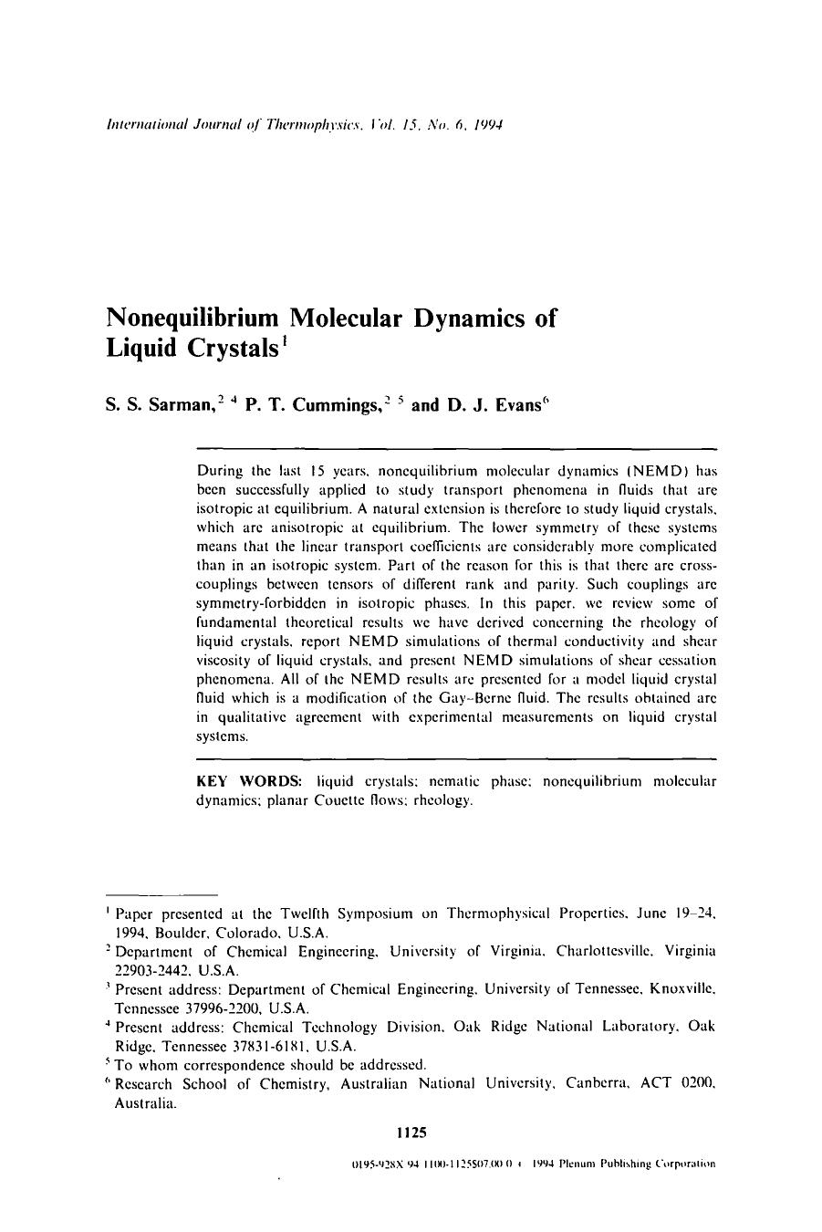 Nonequilibrium molecular dynamics of liquid crystals by Unknown