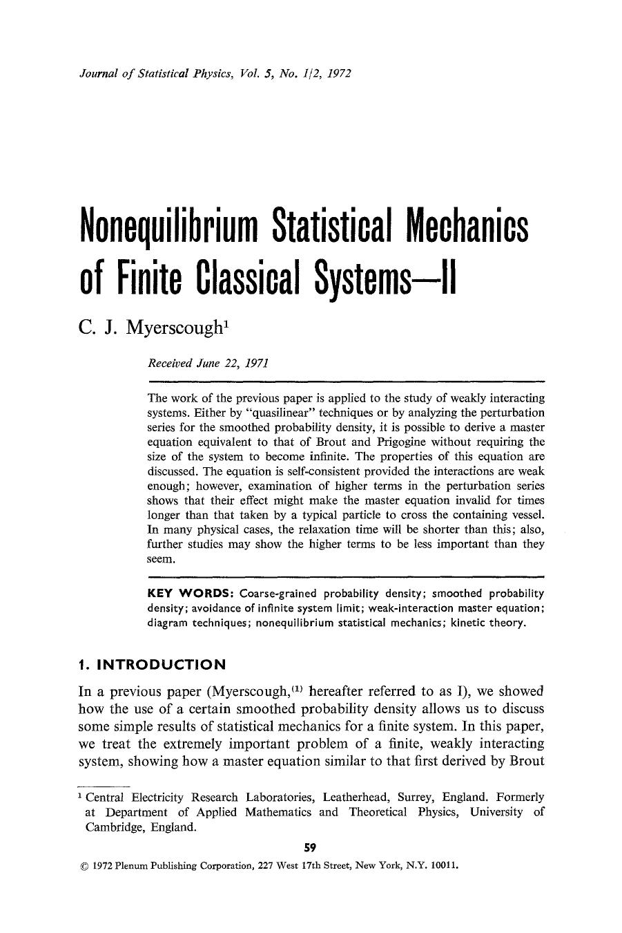 Nonequilibrium statistical mechanics of finite classical systems-II by Unknown