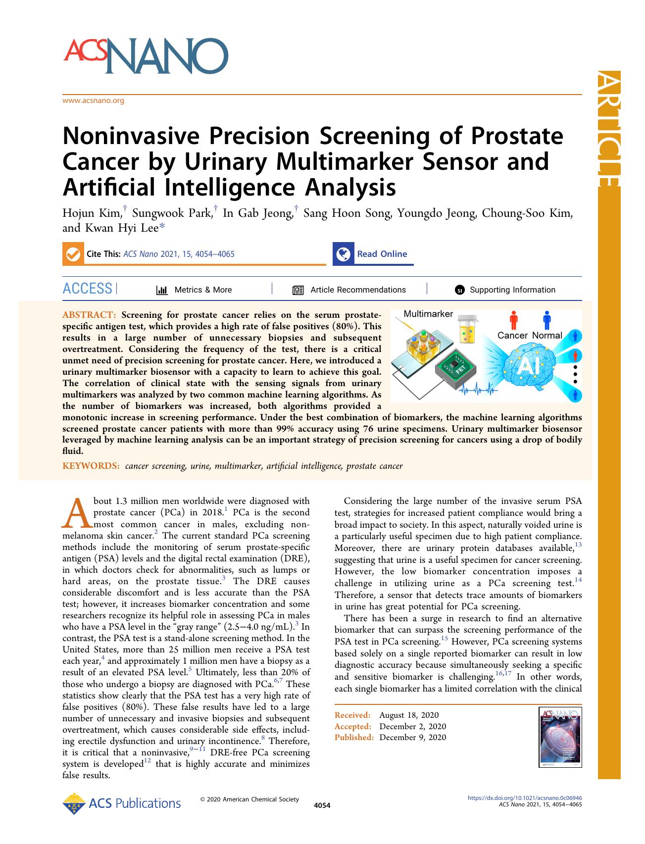 Noninvasive Precision Screening of Prostate Cancer by Urinary Multimarker Sensor and Artificial Intelligence Analysis by unknow
