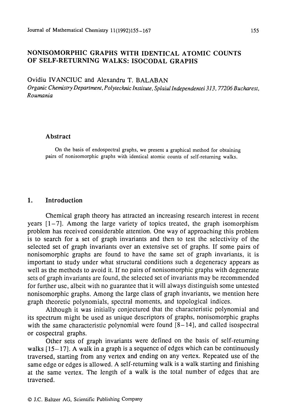 Nonisomorphic graphs with identical atomic counts of self-returning walks: Isocodal graphs by Unknown