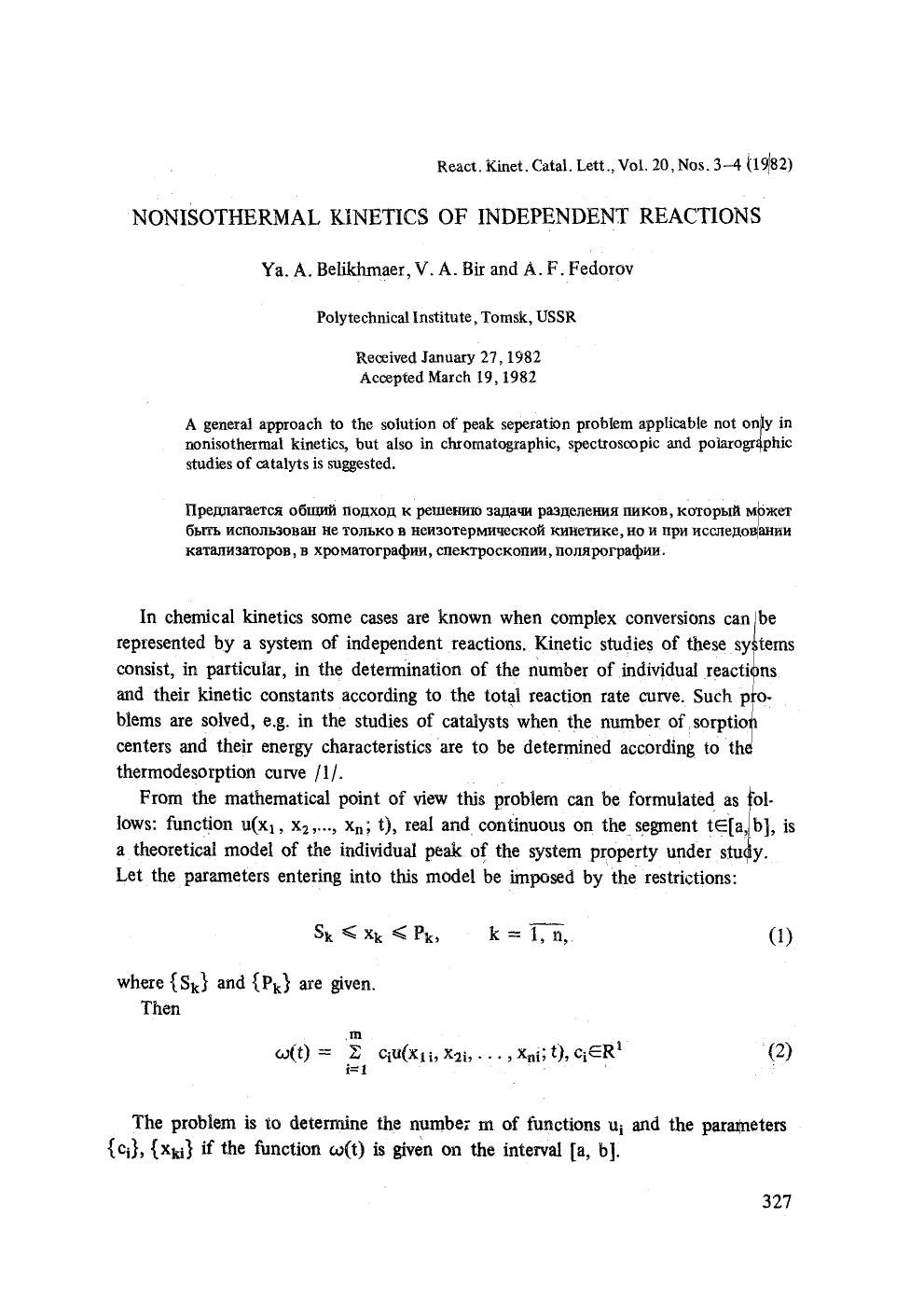 Nonisothermal kinetics of independent reactions by Unknown