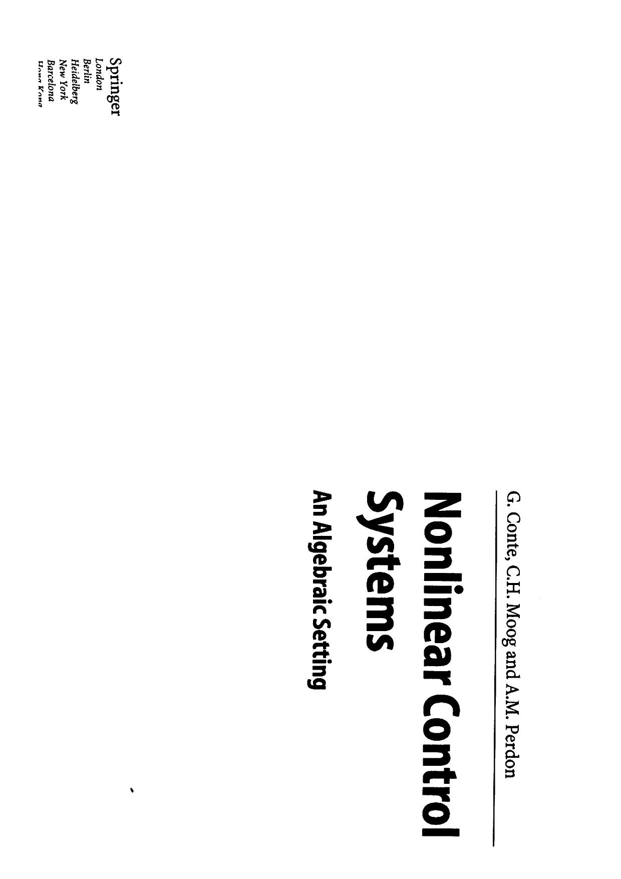Nonlinear Control Systems: An Algebraic Setting by G. Conte C.H. Moog A.M. Perdon