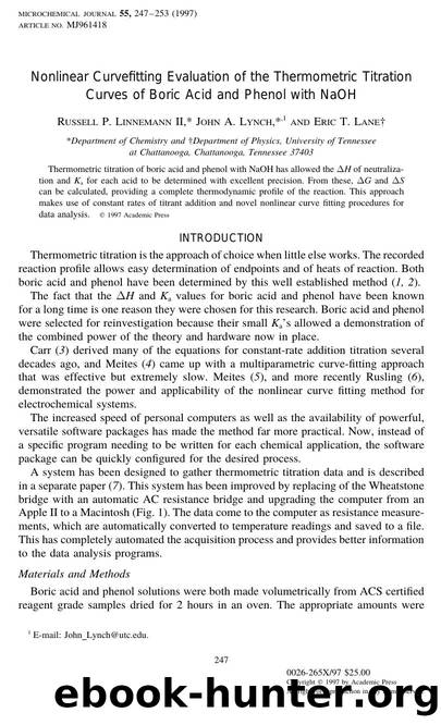Nonlinear Curvefitting Evaluation of the Thermometric Titration Curves of Boric Acid and Phenol with NaOH by Linnemann II R. P. et al