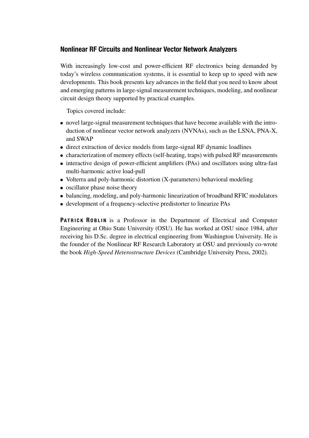 Nonlinear RF Circuits and Nonlinear Vector Network Analyzers : Interactive Measurement and Design Techniques by Unknow