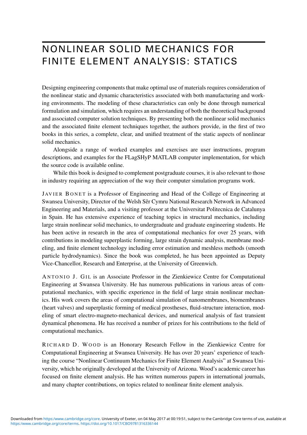 Nonlinear Solid Mechanics for Finite Element Analysis: Statics by Javier Bonet Antonio J. Gil Richard D. Wood