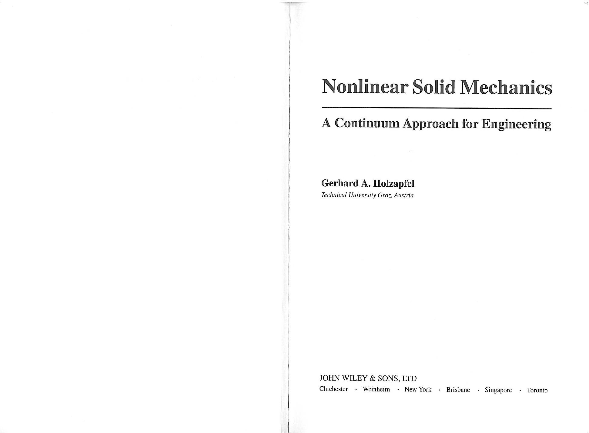Nonlinear Solid Mechanics: A Continuum Approach for Engineering by Gerhard A. Holzapfel