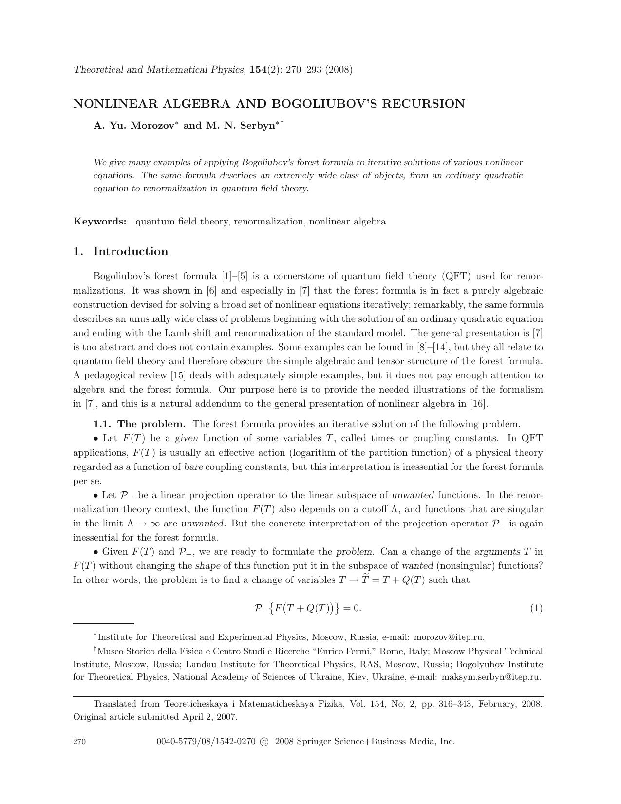 Nonlinear algebra and Bogoliubov&#x2019;s recursion by Unknown