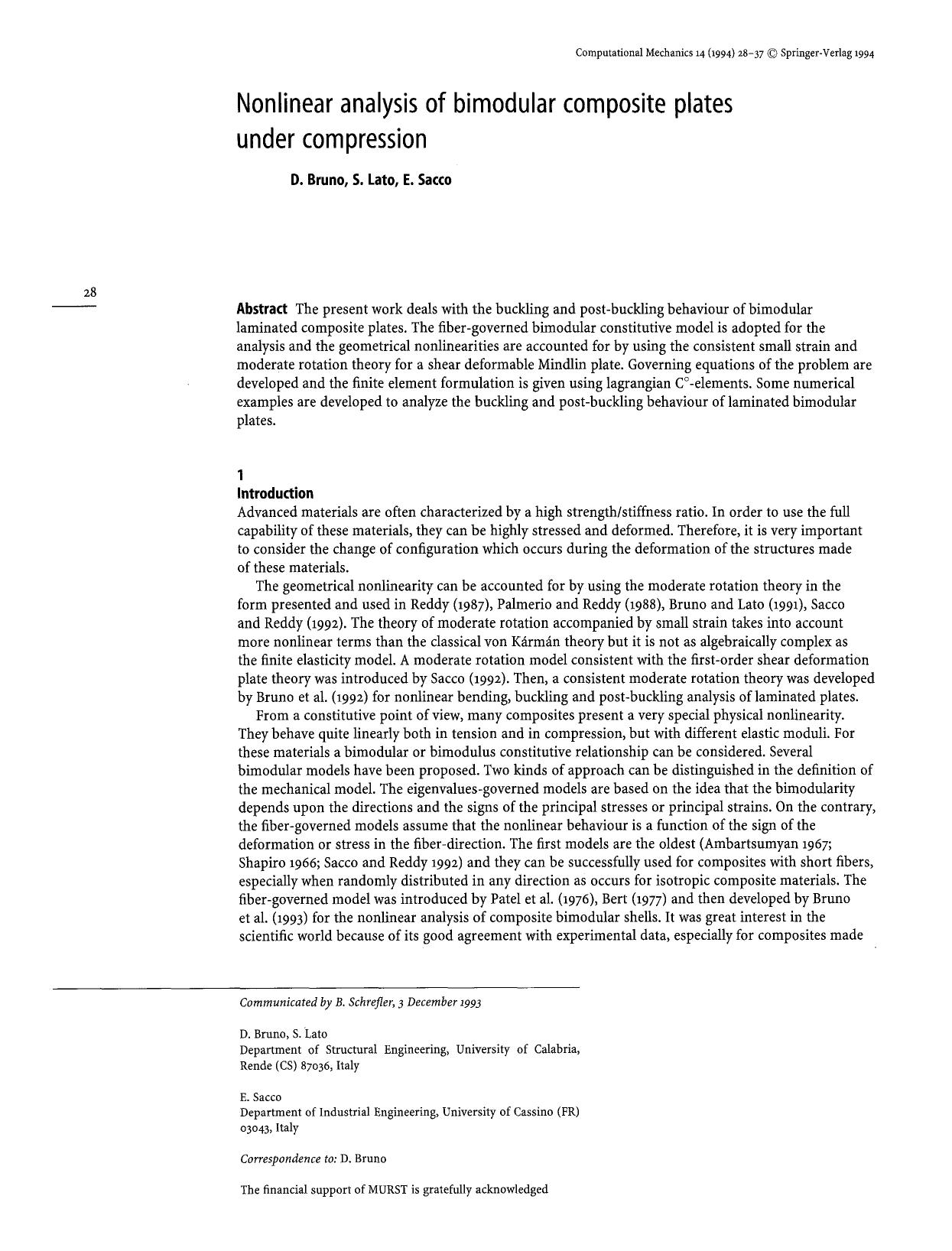 Nonlinear analysis of bimodular composite plates under compression by Unknown