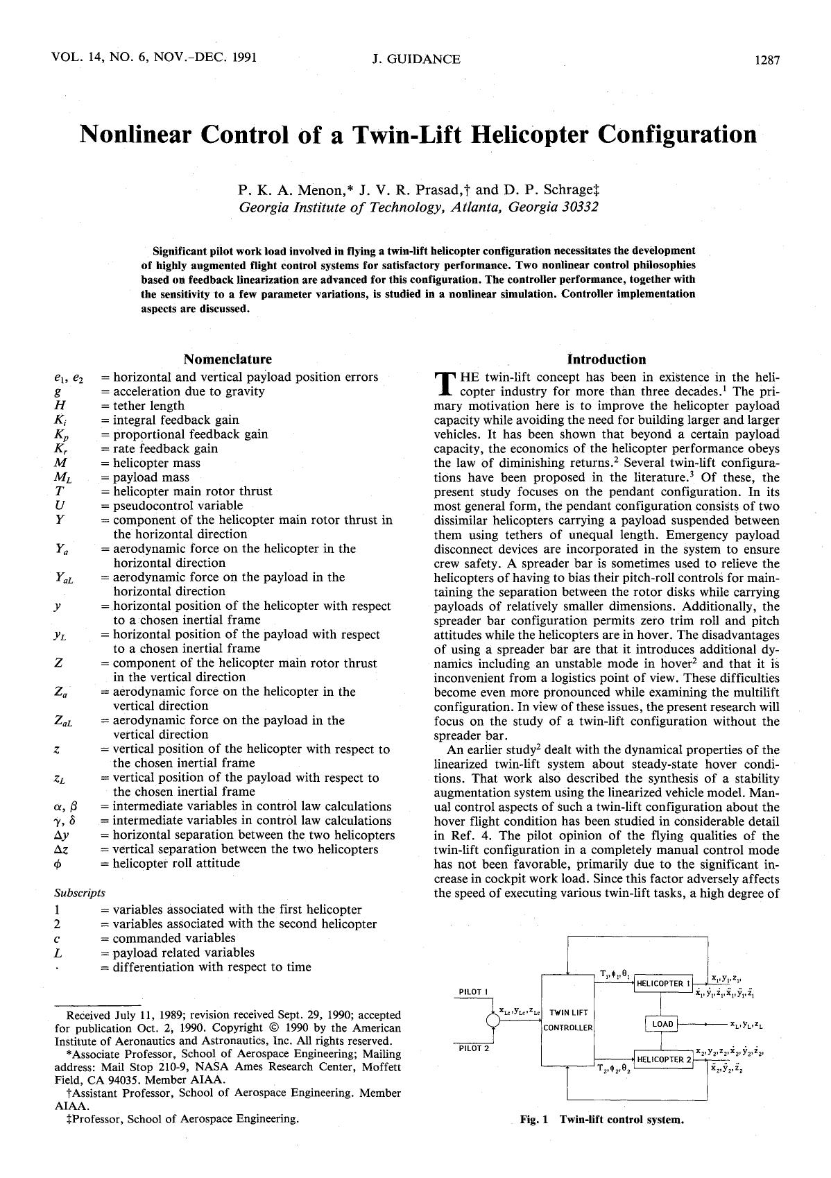 Nonlinear control of a twin-lift helicopter configuration by Unknown