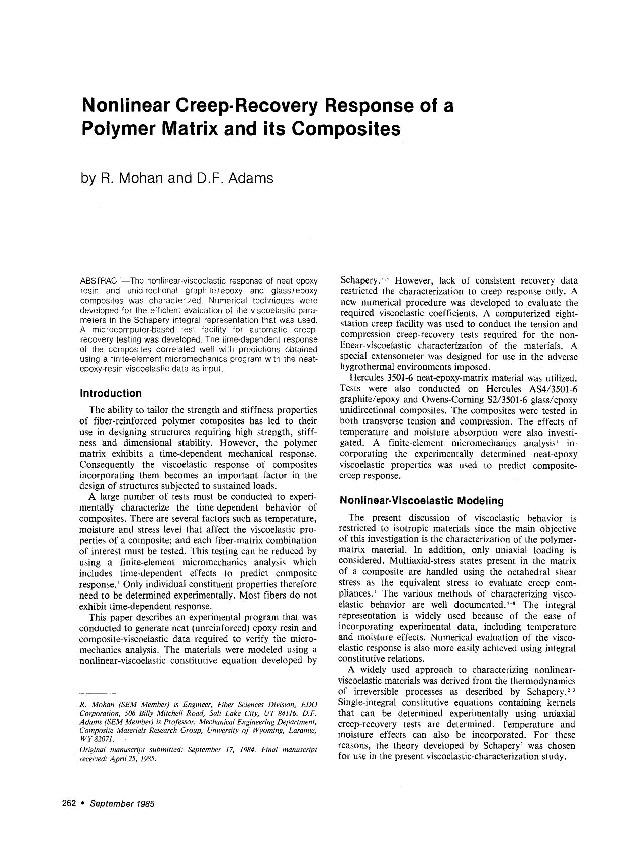 Nonlinear creep-recovery response of a polymer matrix and its composites by Unknown