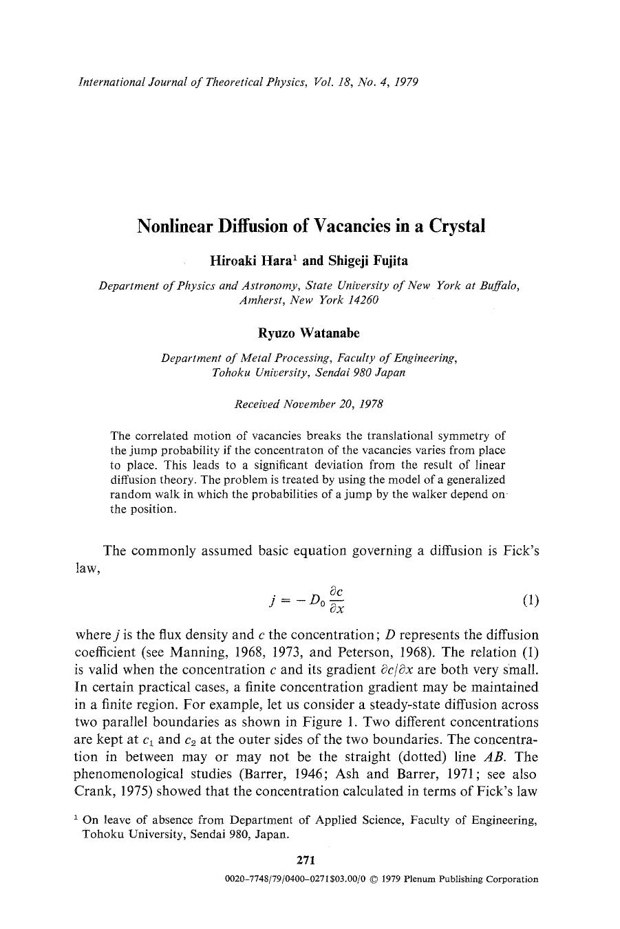 Nonlinear diffusion of vacancies in a crystal by Unknown