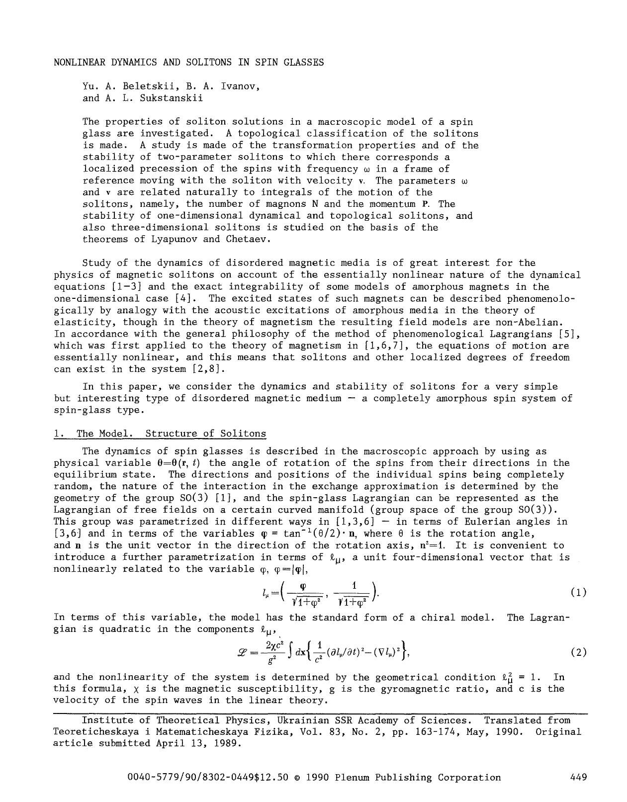 Nonlinear dynamics and solitons in spin glasses by Unknown
