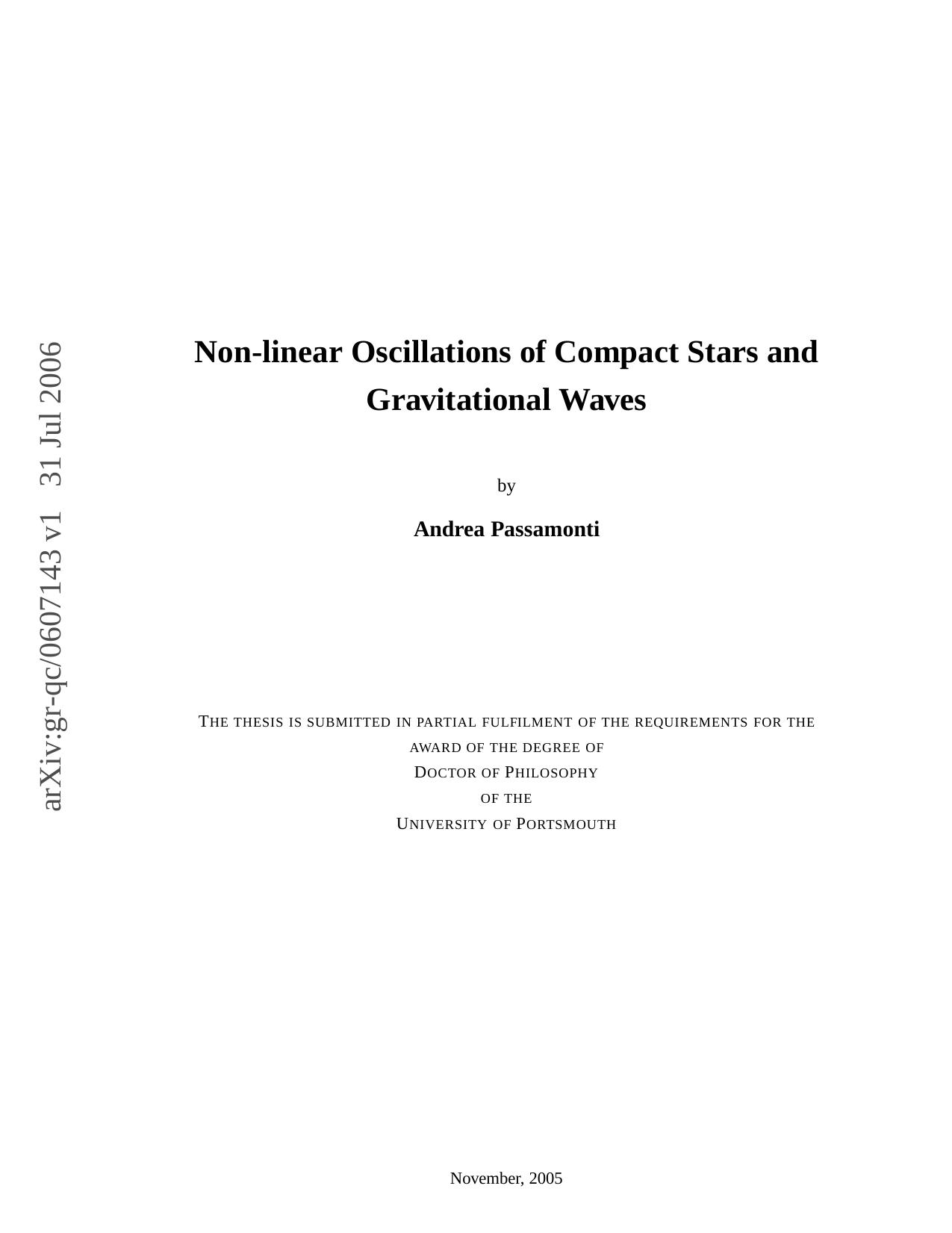Nonlinear effects in Pulsations of Compact Stars and Gravitational Waves by A Passamonti