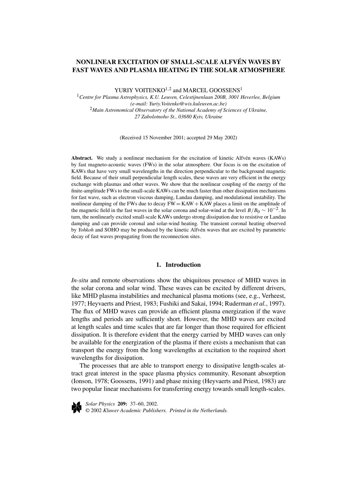 Nonlinear excitation of small-scale Alfv&#x00E9;n waves by fast waves and plasma heating in the solar atmosphere by Unknown