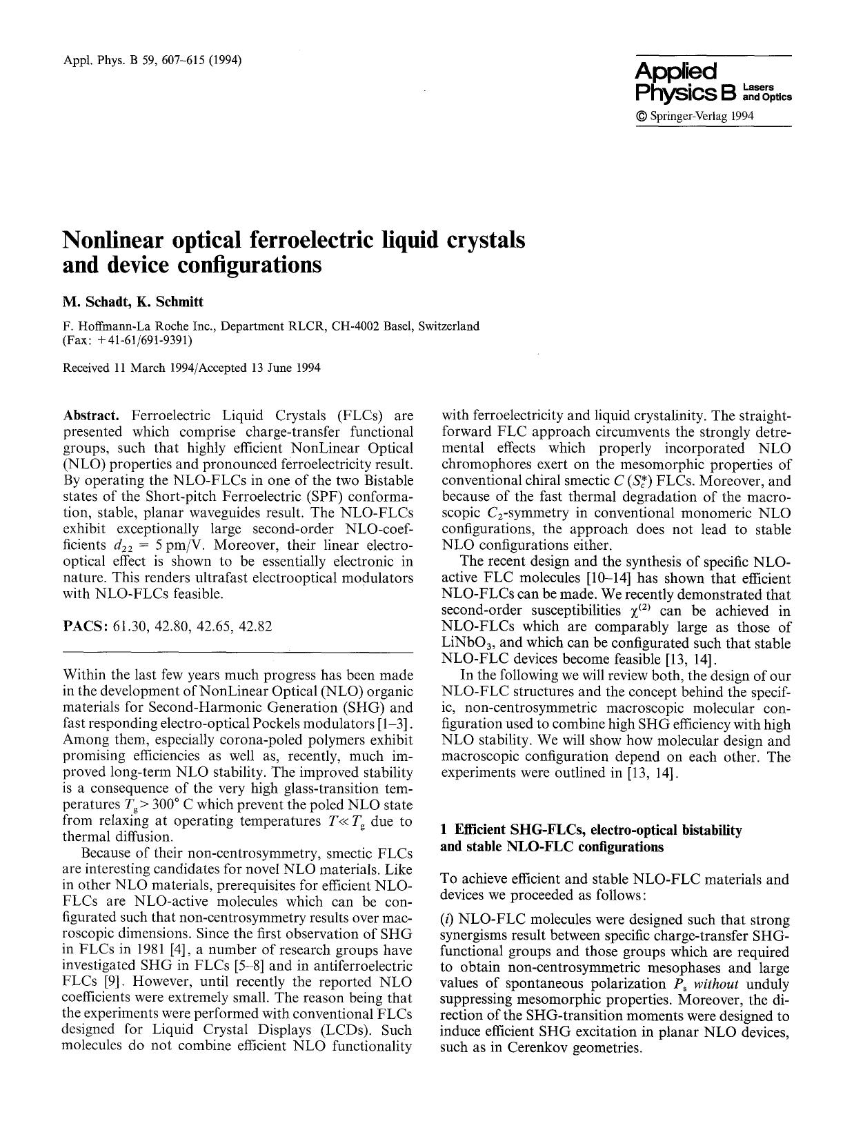 Nonlinear optical ferroelectric liquid crystals and device configurations by unknow