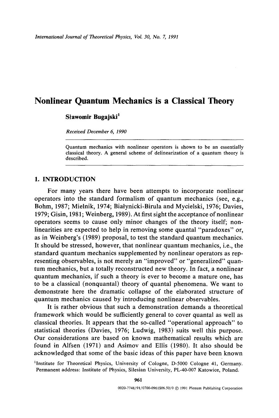 Nonlinear quantum mechanics is a classical theory by Unknown