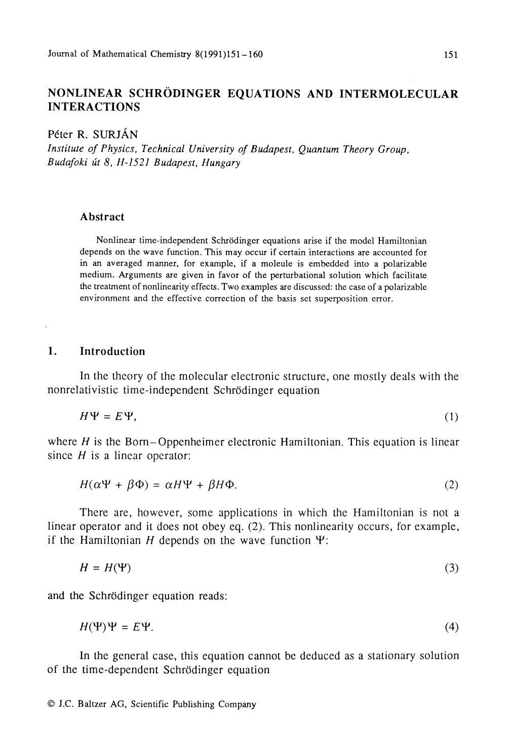 Nonlinear schr&#x00F6;dinger equations and intermolecular interactions by Unknown