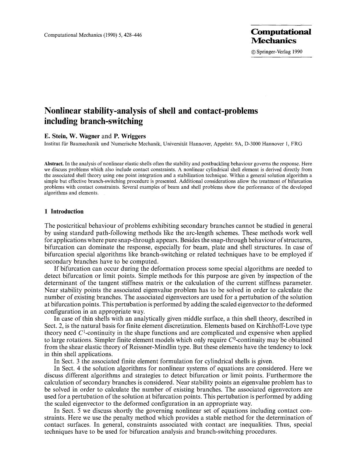 Nonlinear stability-analysis of shell and contact-problems including branch-switching by Unknown