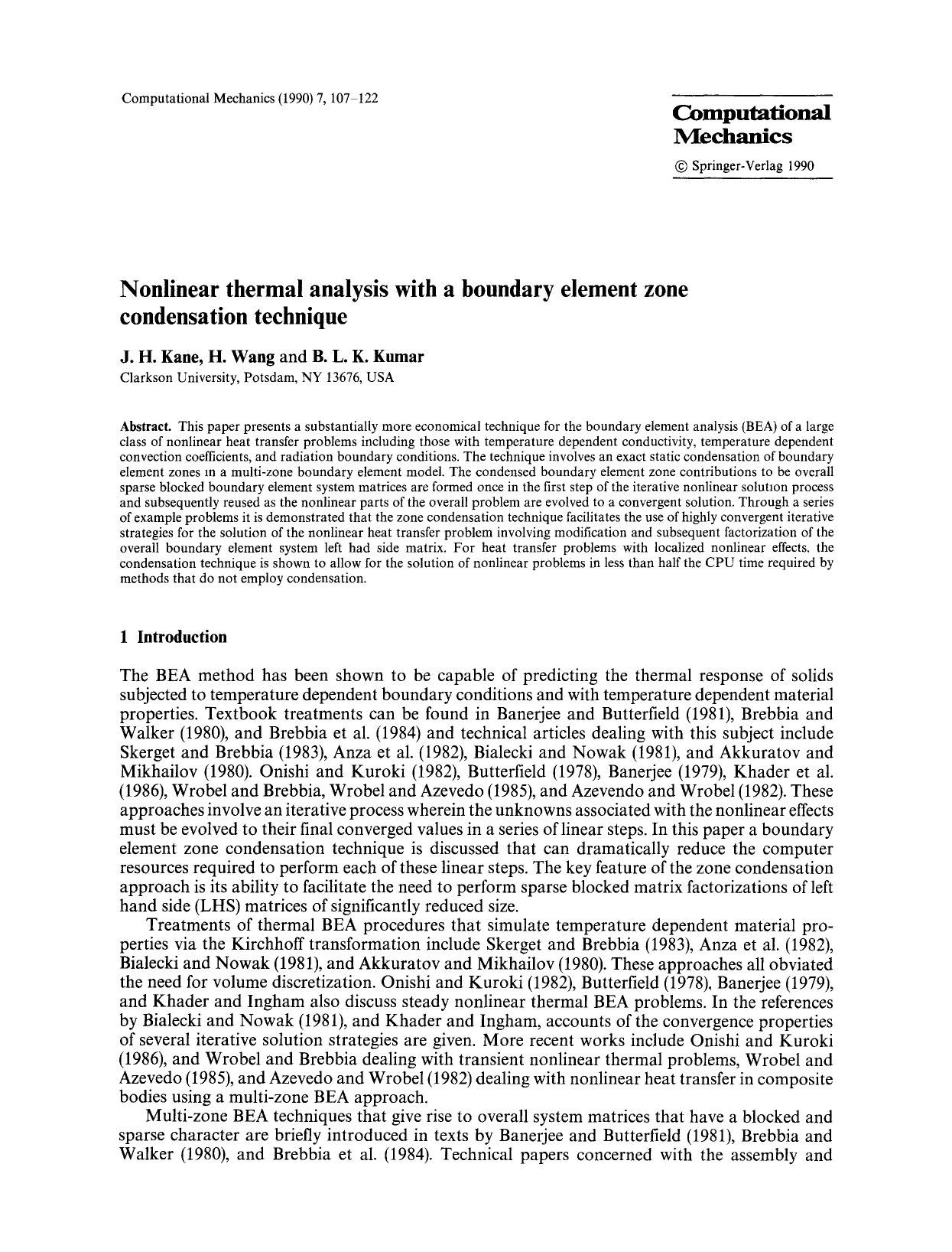 Nonlinear thermal analysis with a boundary element zone condensation technique by Unknown