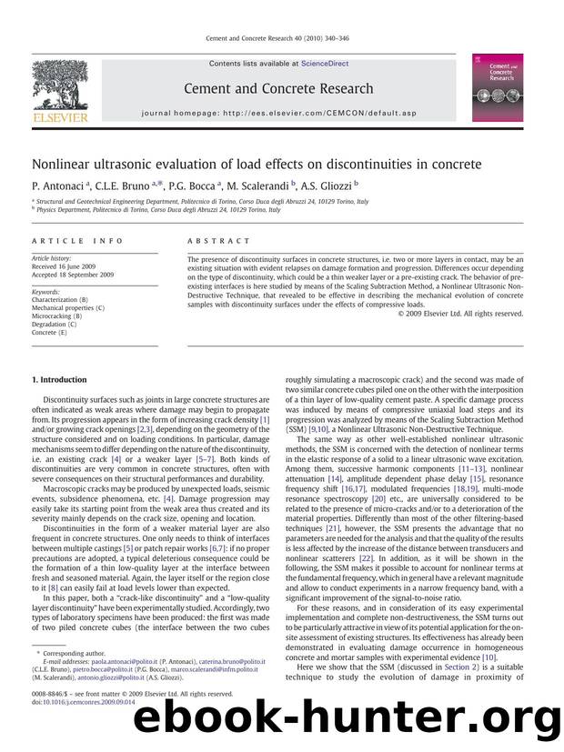 Nonlinear ultrasonic evaluation of load effects on discontinuities in concrete by P. Antonaci; C.L.E. Bruno; P.G. Bocca; M. Scalerandi; A.S. Gliozzi