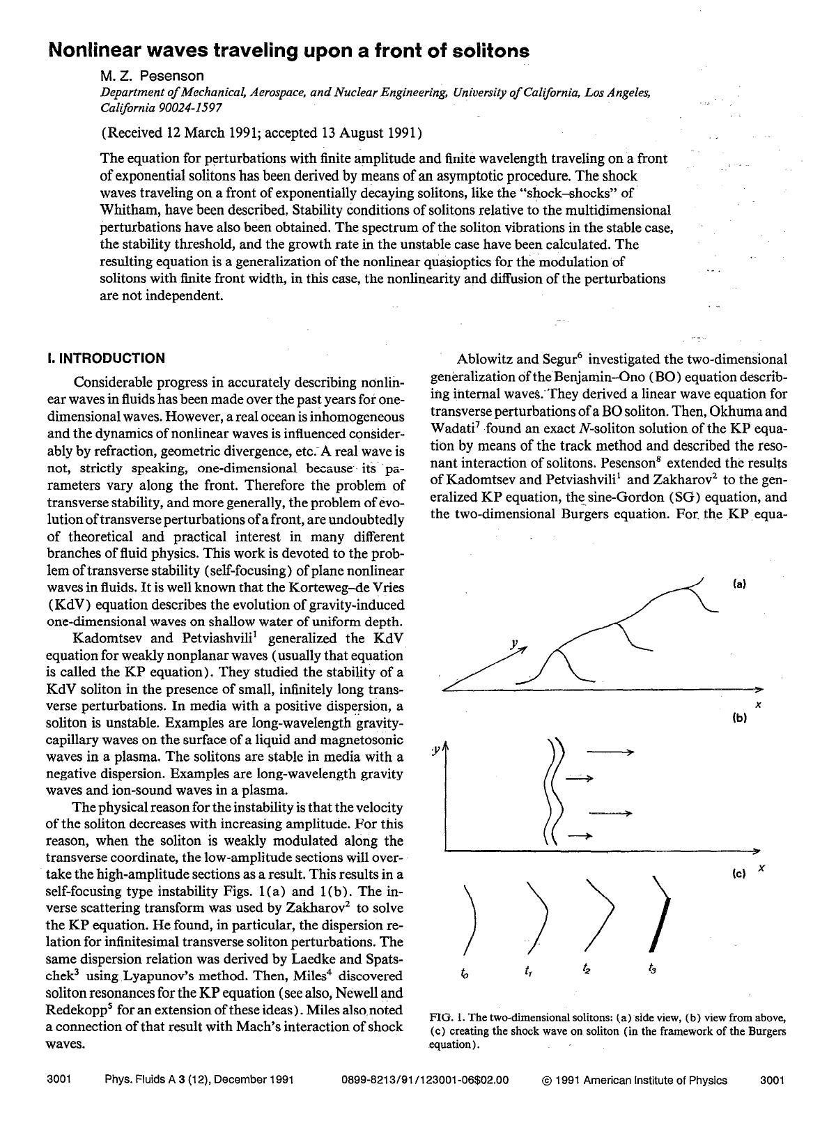 Nonlinear waves traveling upon a front of solitons by M. Z. Pesenson