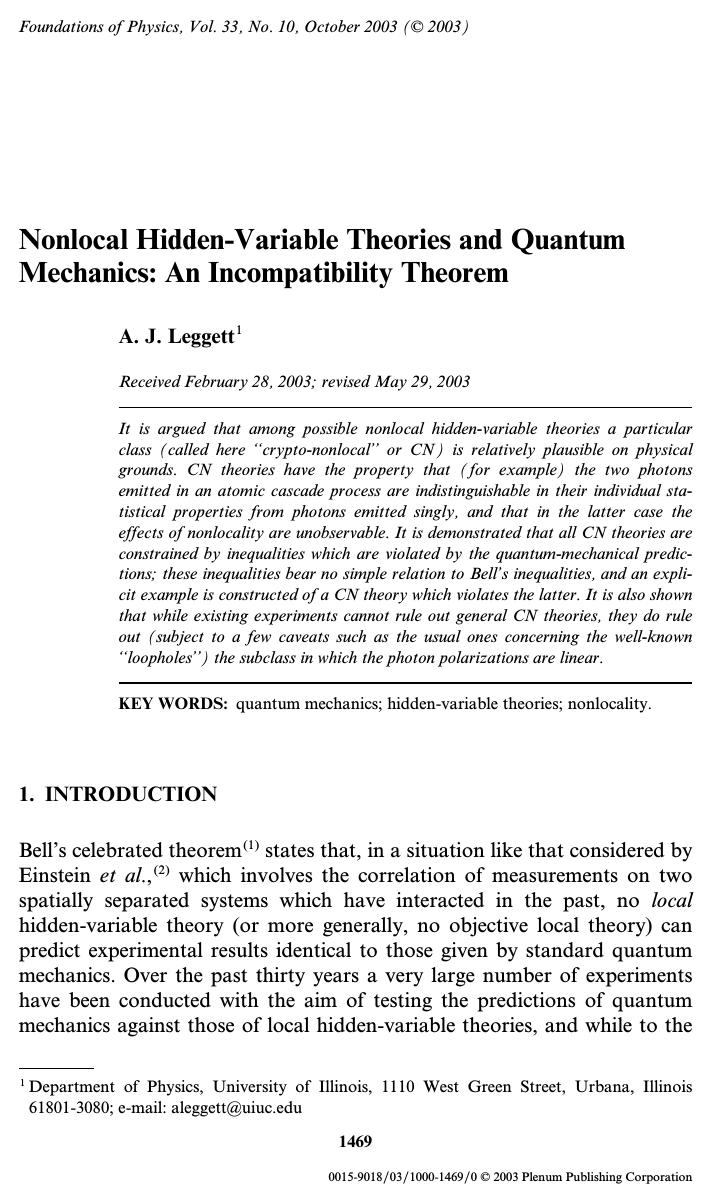 Nonlocal Hidden-Variable Theories and Quantum Mechanics: An Incompatibility Theorem by Unknown
