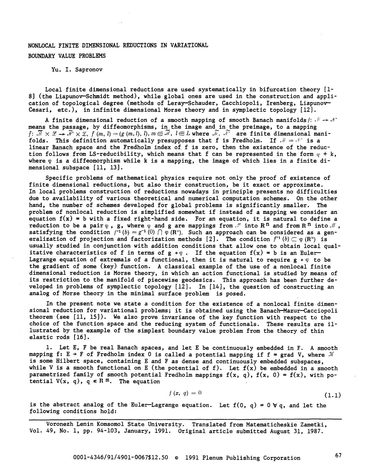 Nonlocal finite dimensional reductions in variational boundary value problems by Unknown