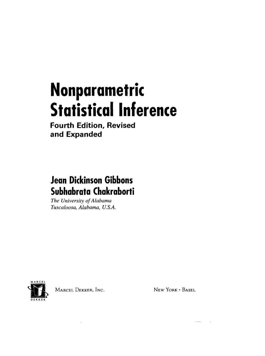 Nonparametric statistical inference by Gibbons J