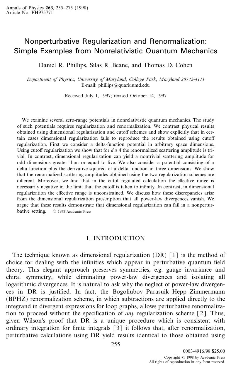 Nonperturbative Regularization and Renormalization: Simple Examples from Nonrelativistic Quantum Mechanics by Phillips D. R. et al