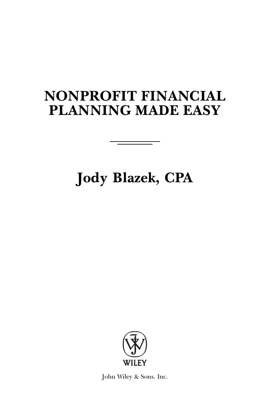 Nonprofit financial planning made easy by Jody Blazek