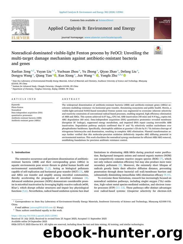 Nonradical-dominated visible-light Fenton process by FeOCl: Unveiling the multi-target damage mechanism against antibiotic-resistant bacteria and genes by unknow