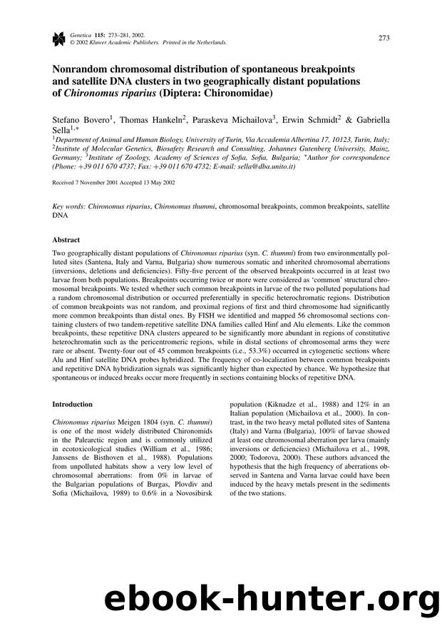 Nonrandom Chromosomal Distribution of Spontaneous Breakpoints and Satellite DNA Clusters in two Geographically Distant Populations of <Emphasis Type="Italic">Chironomus Riparius<Em by Unknown
