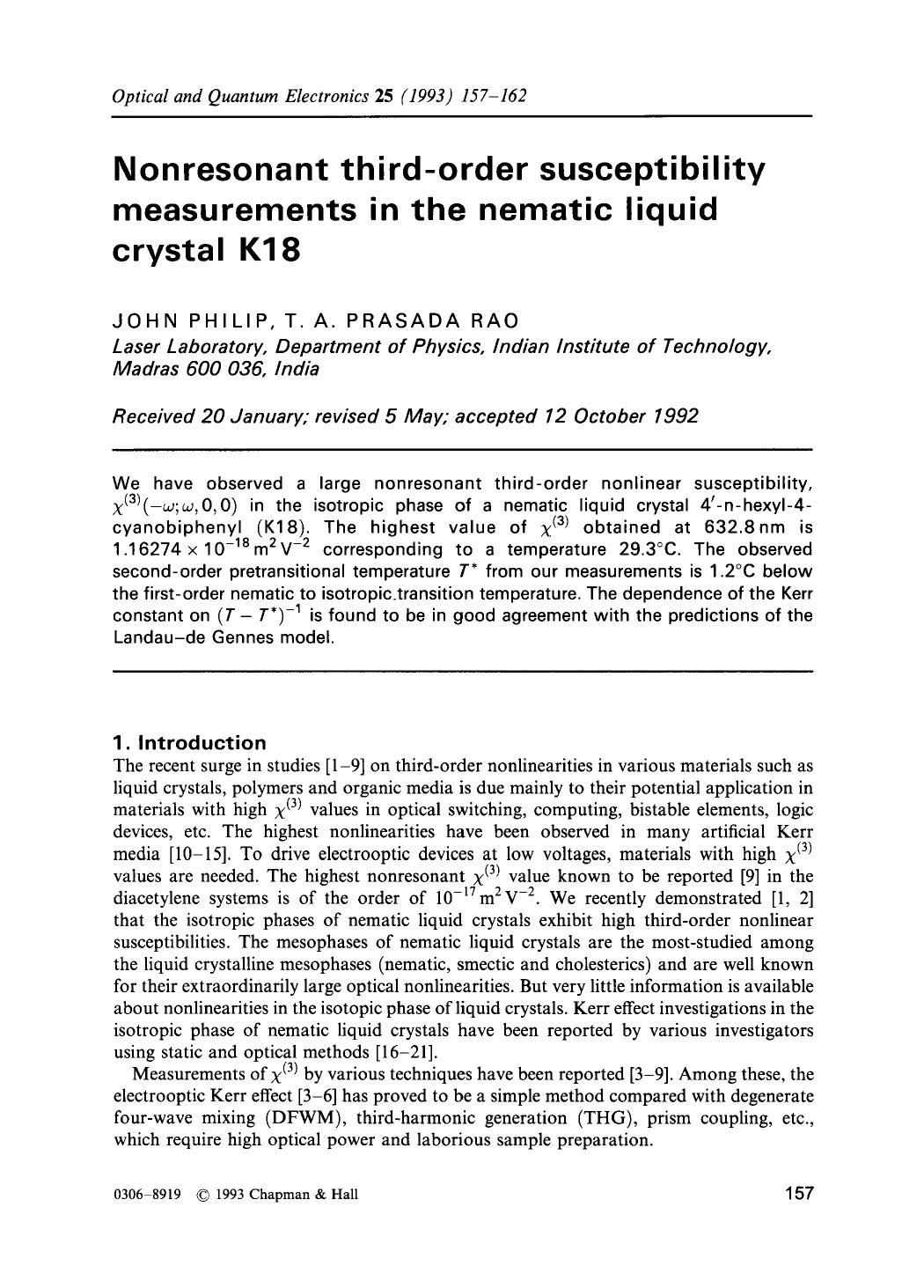 Nonresonant third-order susceptibility measurements in the nematic liquid crystal K18 by Unknown