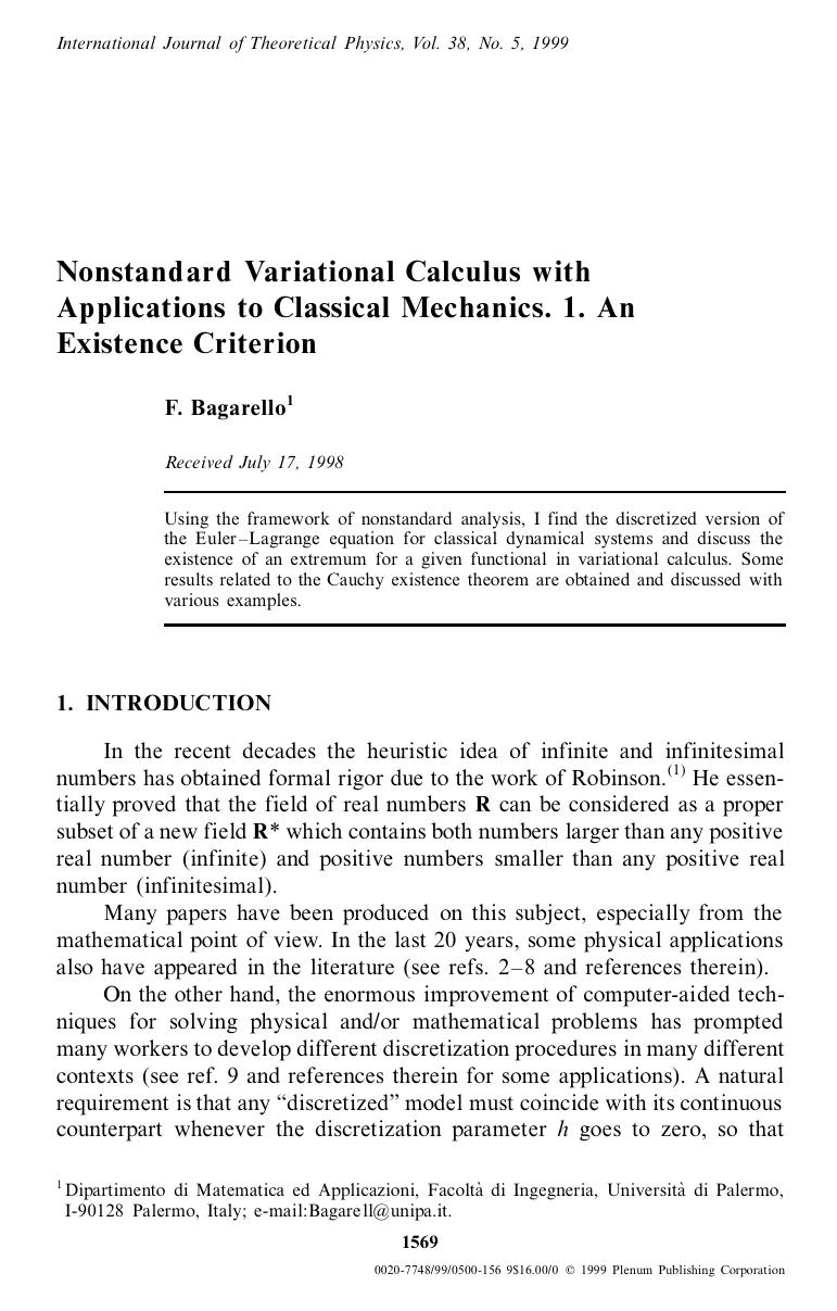 Nonstandard Variational Calculus with Applications to Classical Mechanics. 1. An Existence Criterion by Unknown