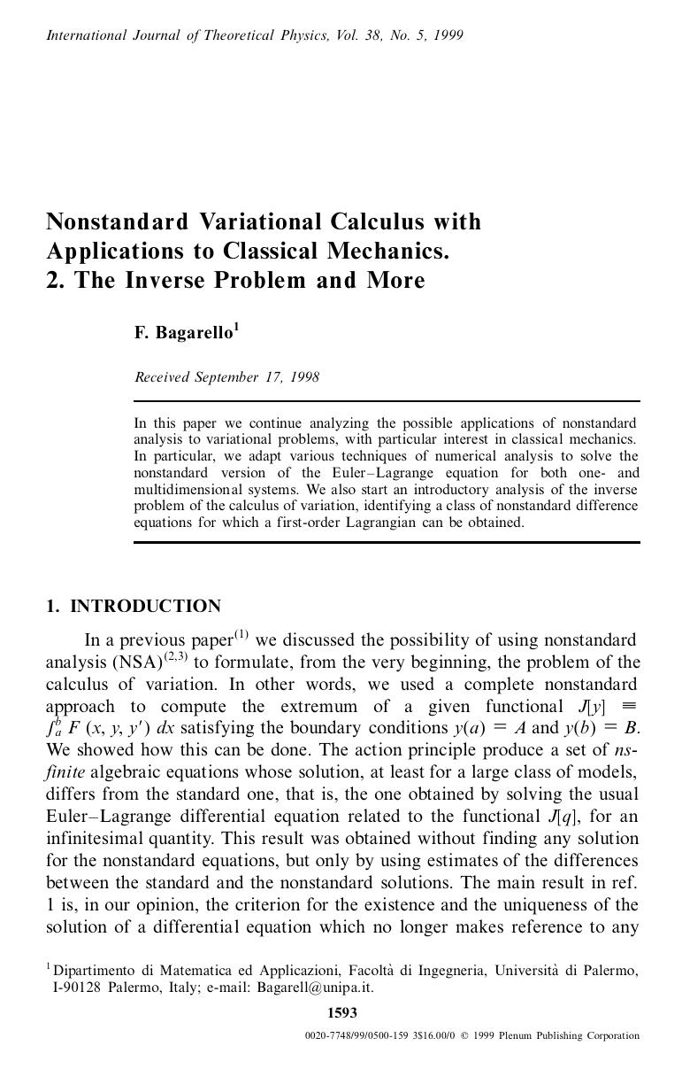 Nonstandard Variational Calculus with Applications to Classical Mechanics. 2. The Inverse Problem and More by Unknown