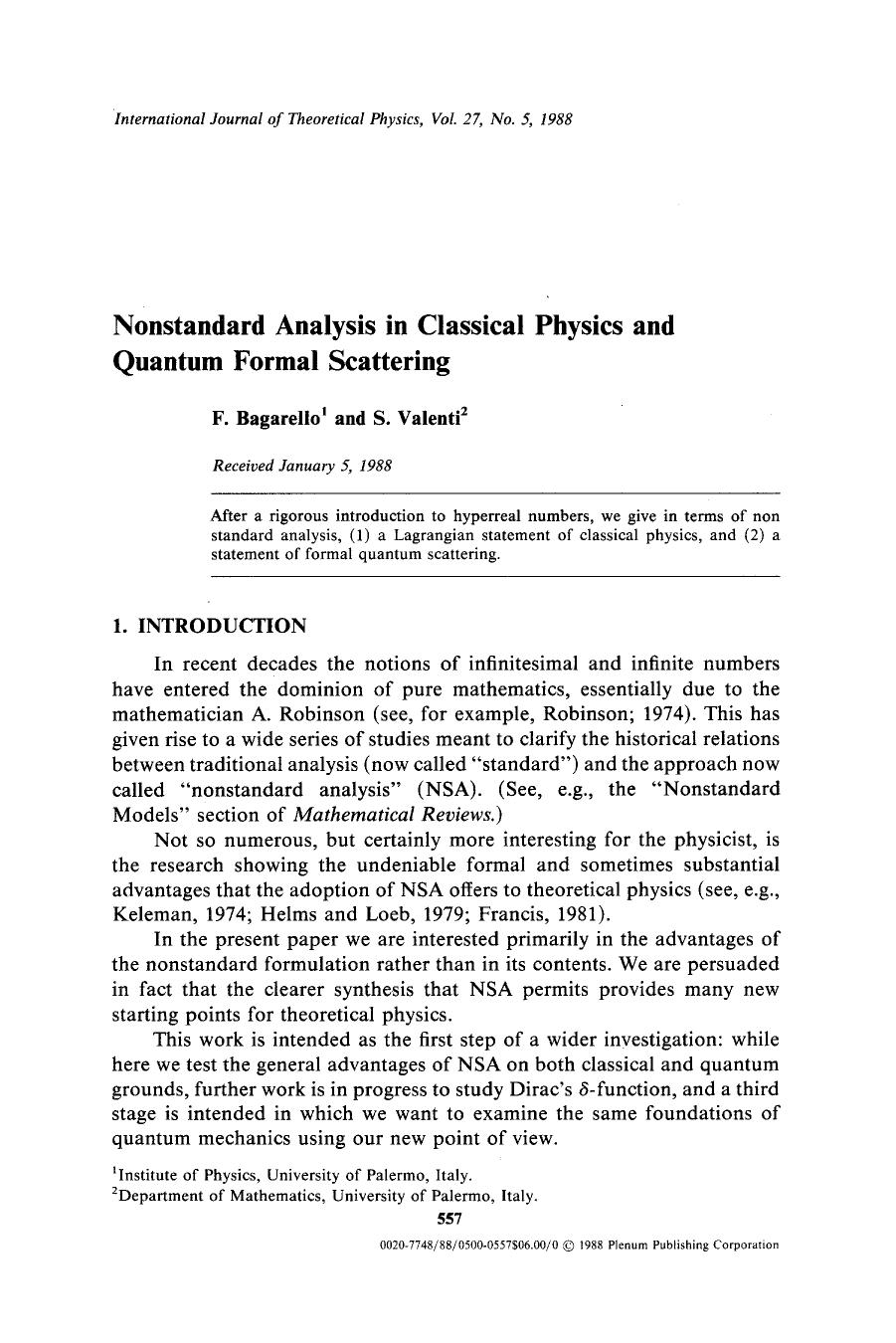 Nonstandard analysis in classical physics and quantum formal scattering by Unknown