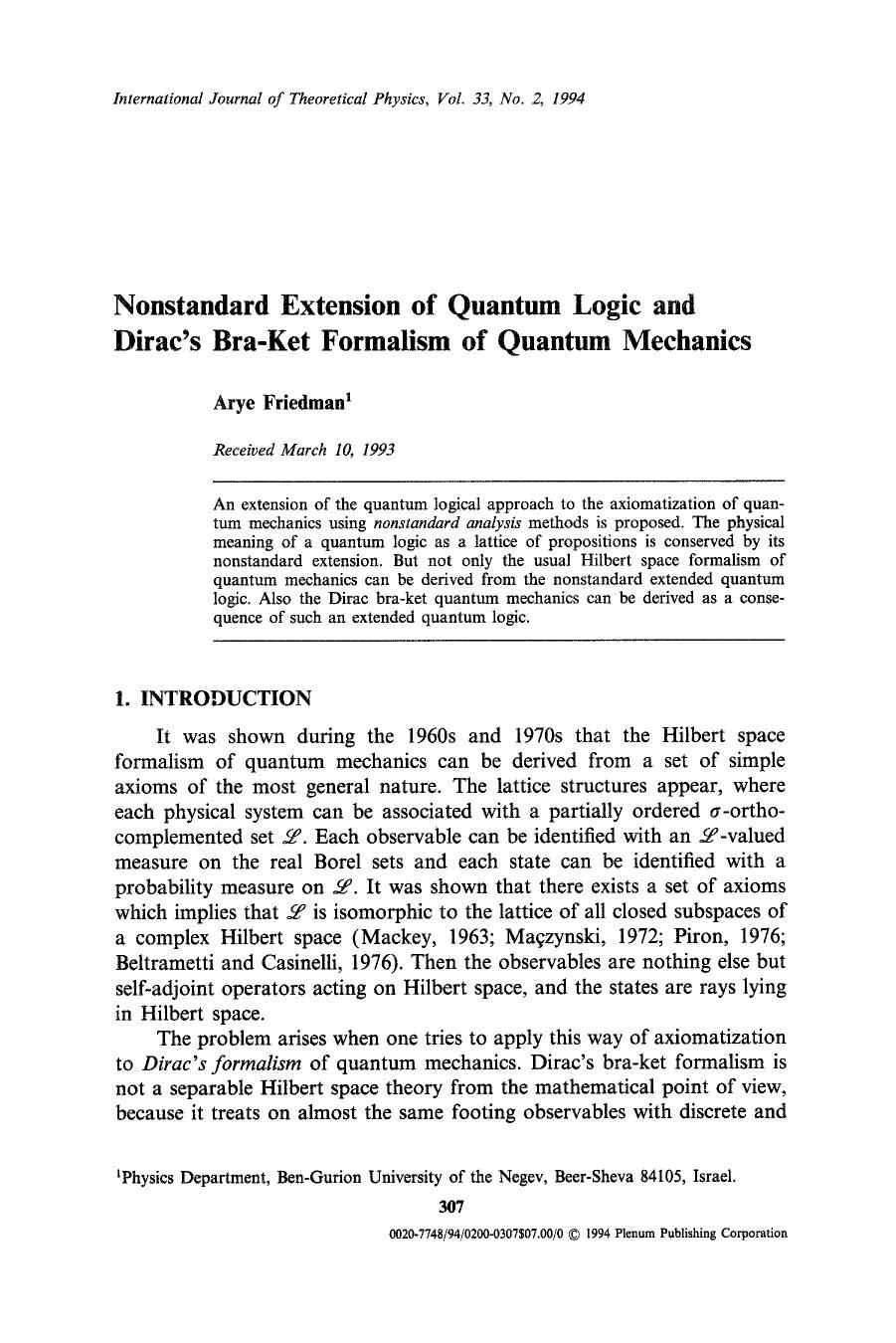 Nonstandard extension of quantum logic and Dirac's bra-ket formalism of quantum mechanics by Unknown
