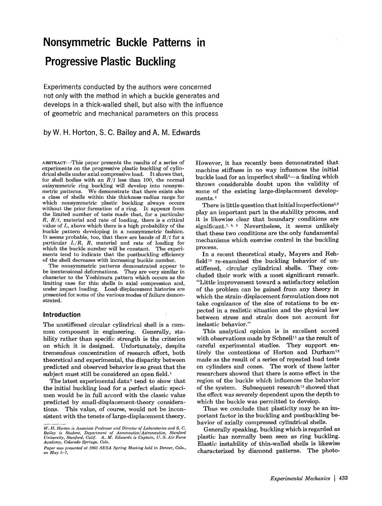 Nonsymmetric buckle patterns in progressive plastic buckling by Unknown