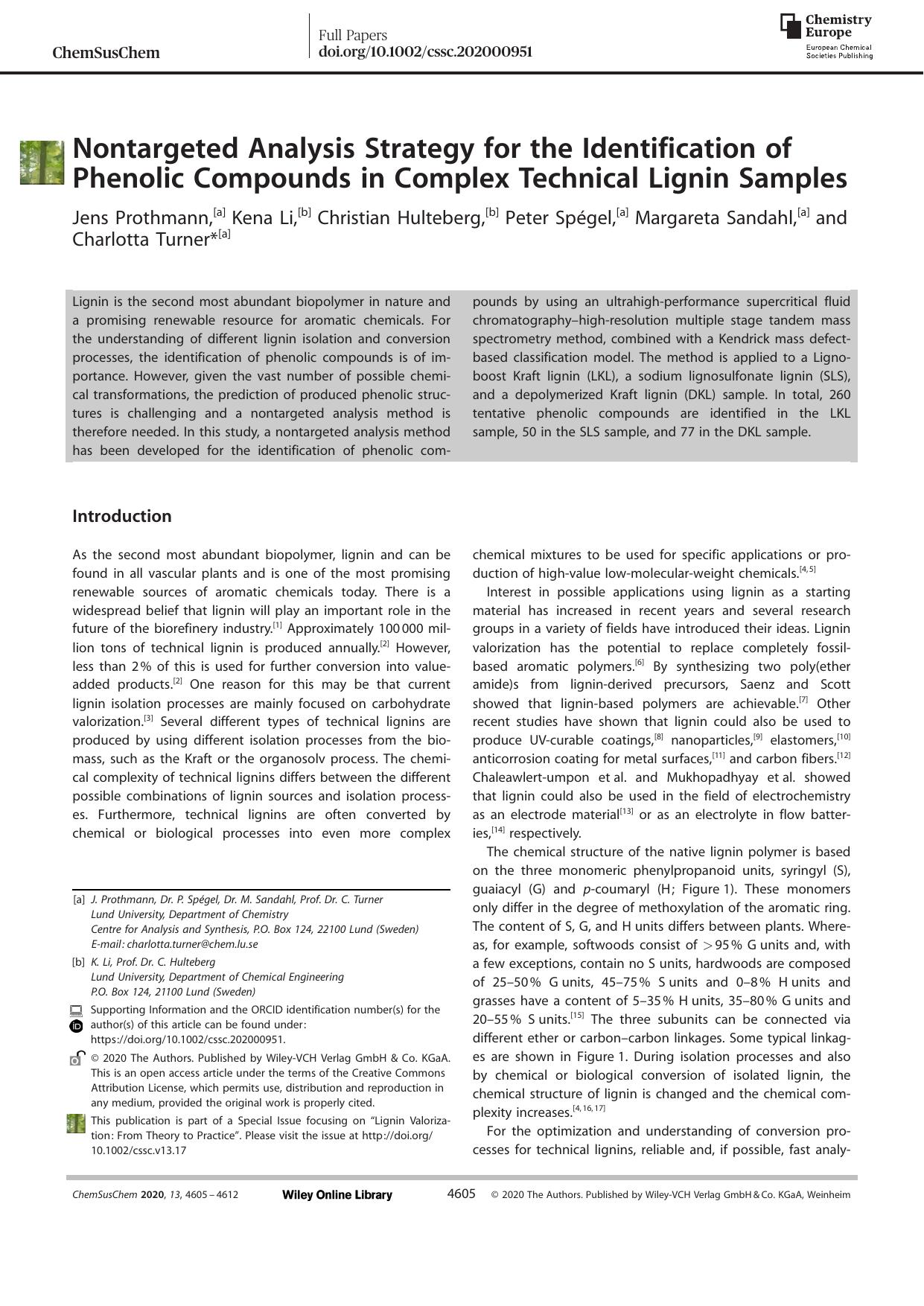 Nontargeted Analysis Strategy for the Identification of Phenolic Compounds in Complex Technical Lignin Samples by Unknown