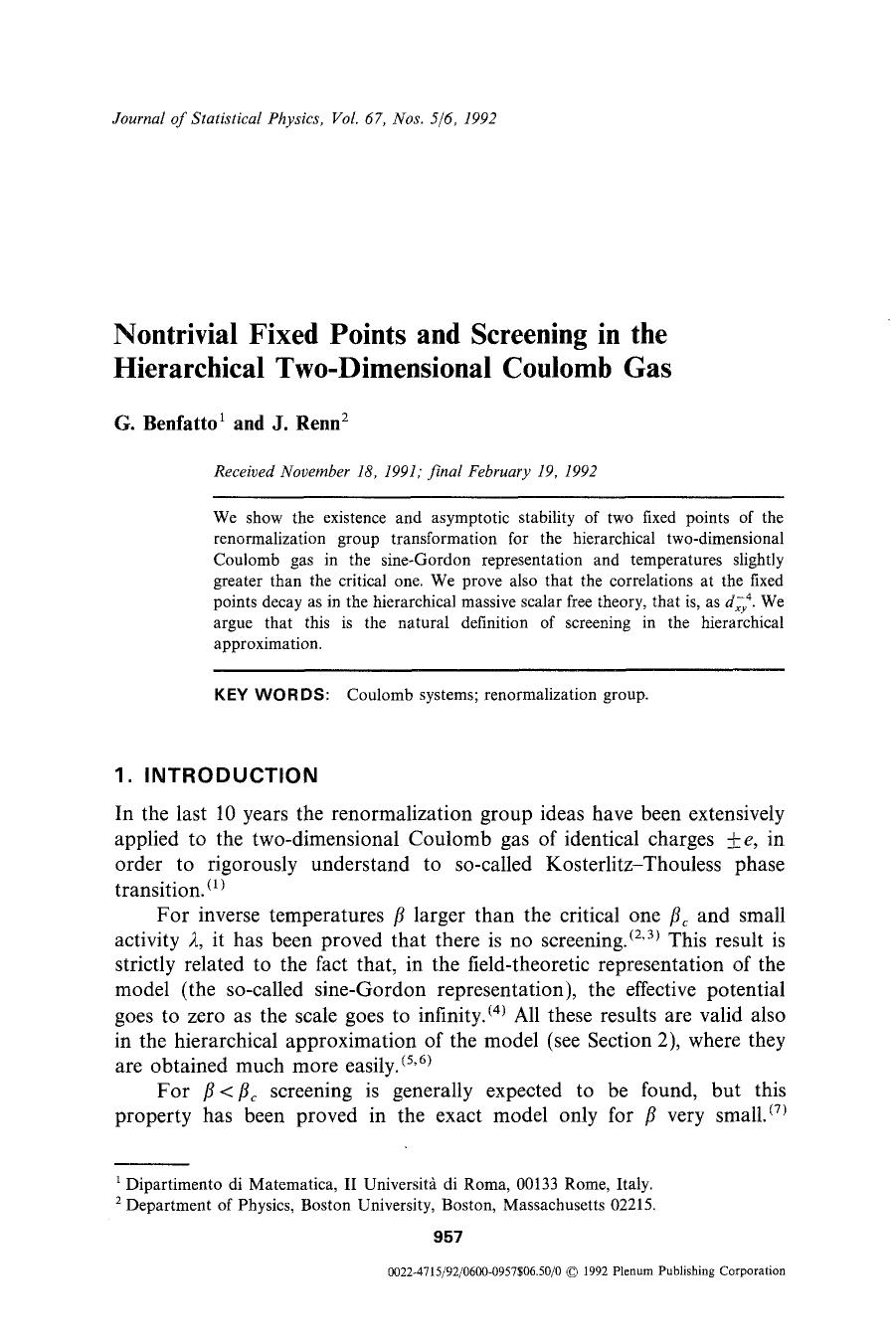 Nontrivial fixed points and screening in the hierarchical two-dimensional Coulomb gas by Unknown