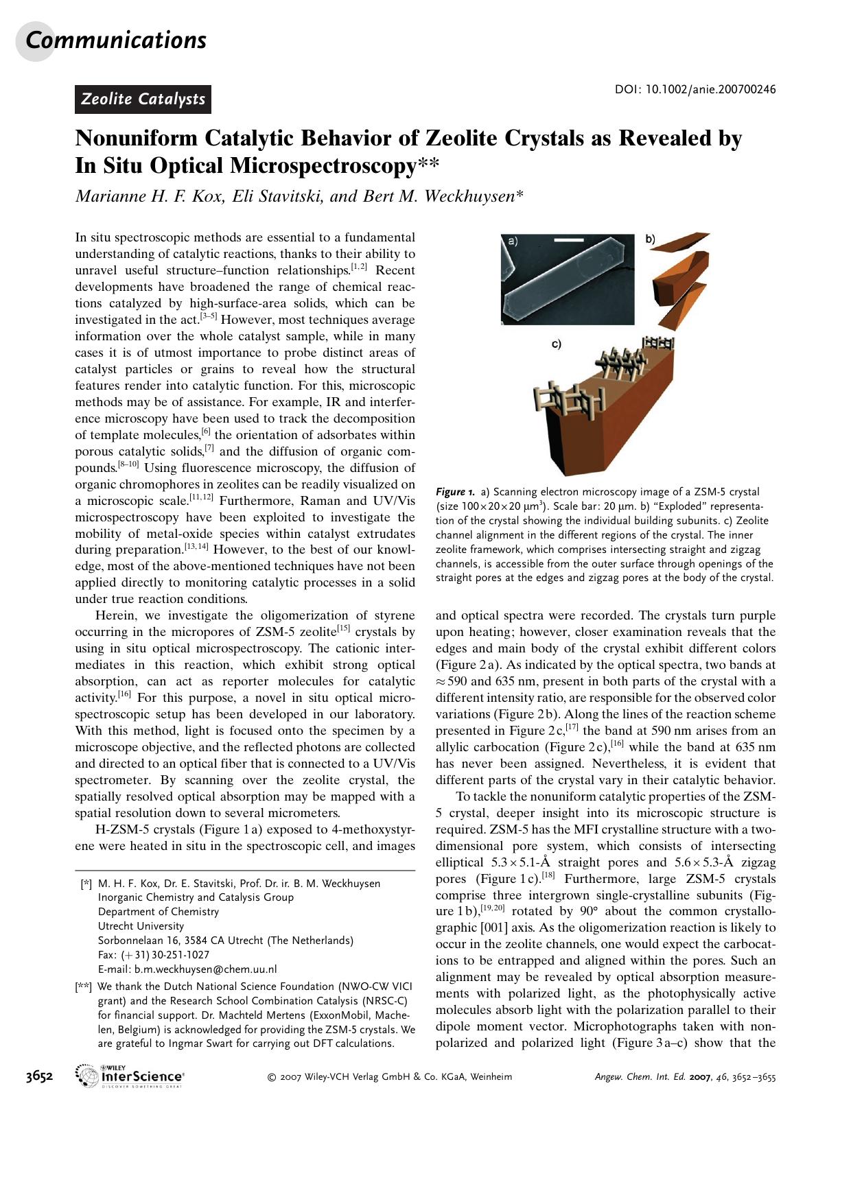 Nonuniform Catalytic Behavior of Zeolite Crystals as Revealed by In Situ Optical Microspectroscopy by Unknown