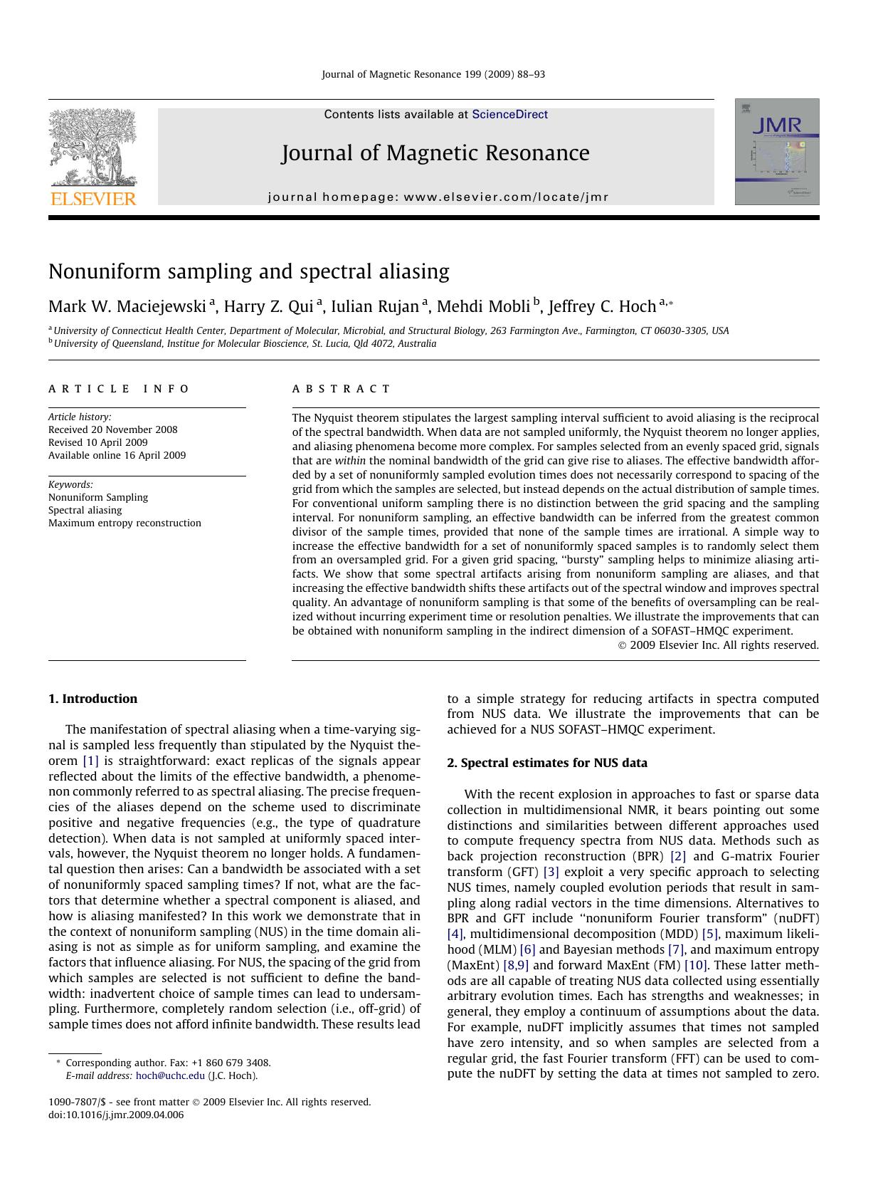 Nonuniform sampling and spectral aliasing by Mark W. Maciejewski; Harry Z. Qui; Iulian Rujan; Mehdi Mobli; Jeffrey C. Hoch